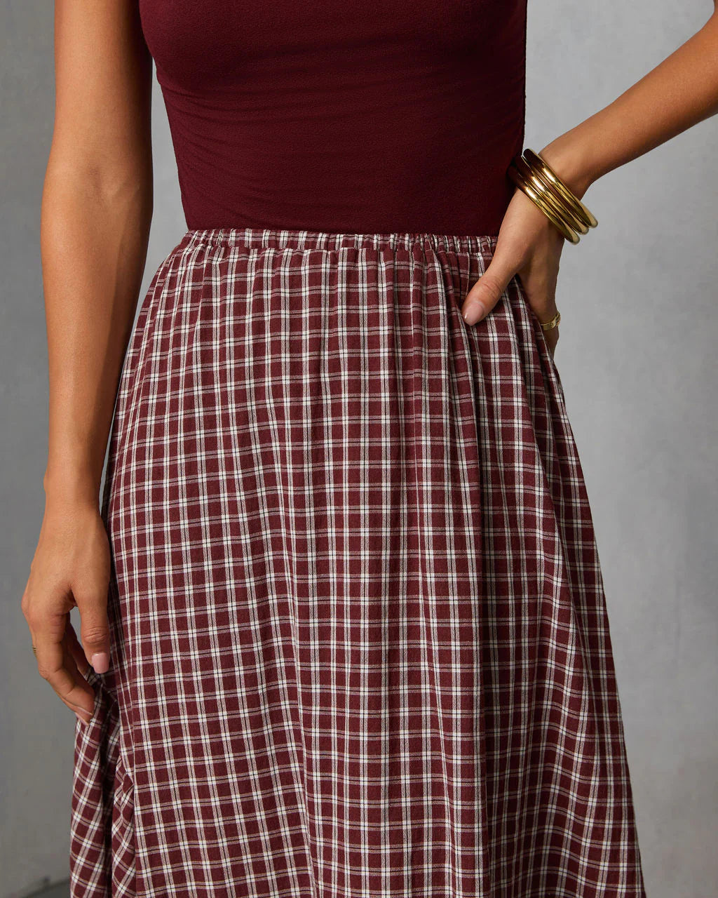 Metina Gingham Midi Skirt