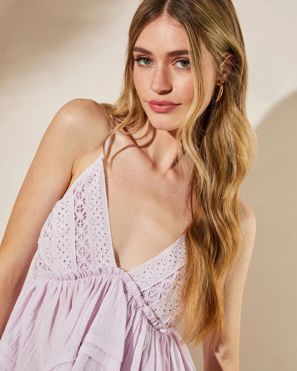 Cordo Eyelet Ruffle Hem Top