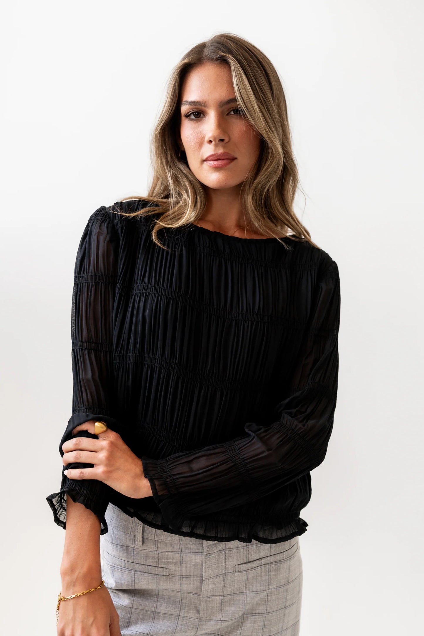 Zuri Smocked Blouse in Black