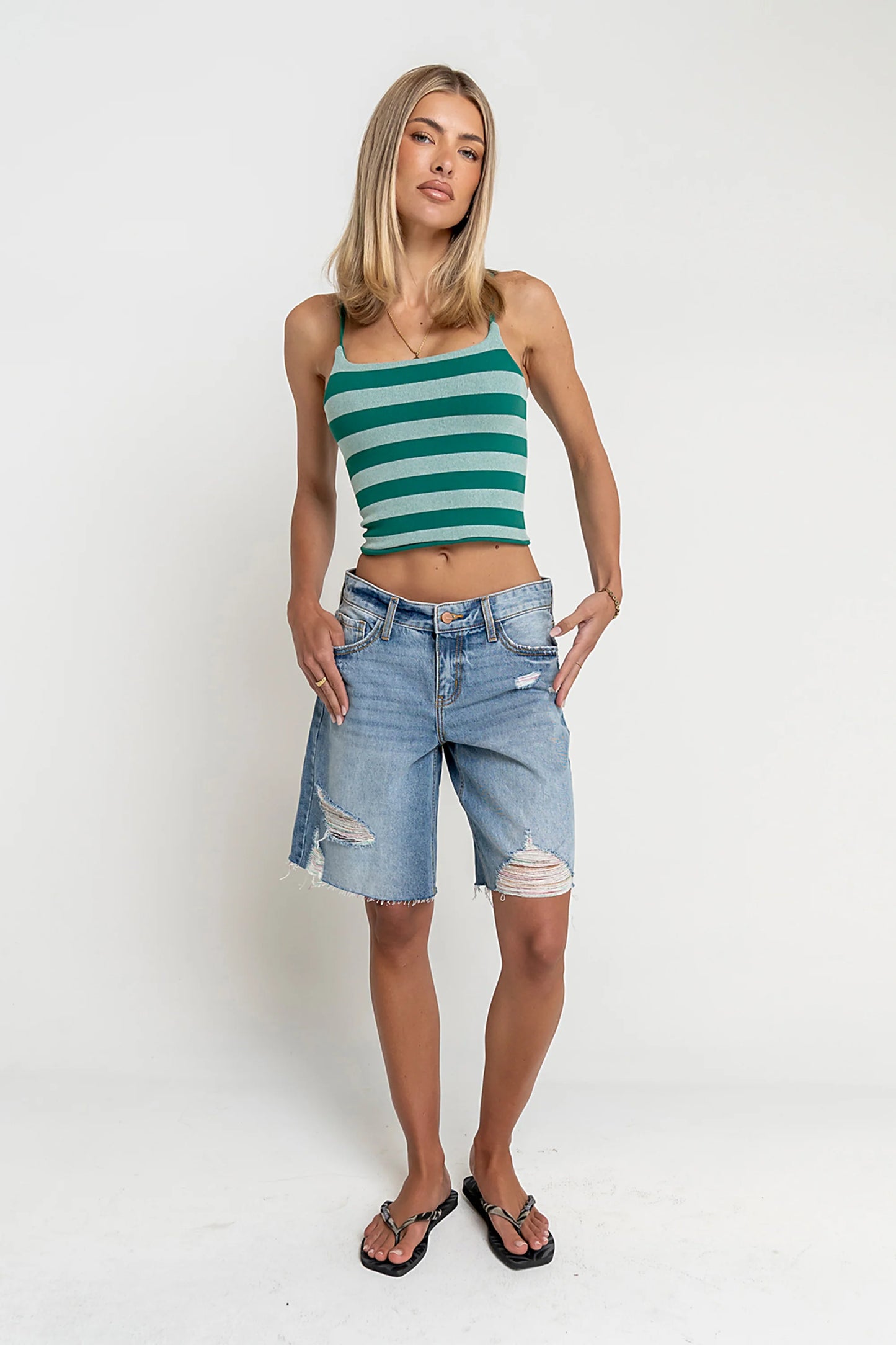 Taisley Striped Cropped Tank in Hunter Green