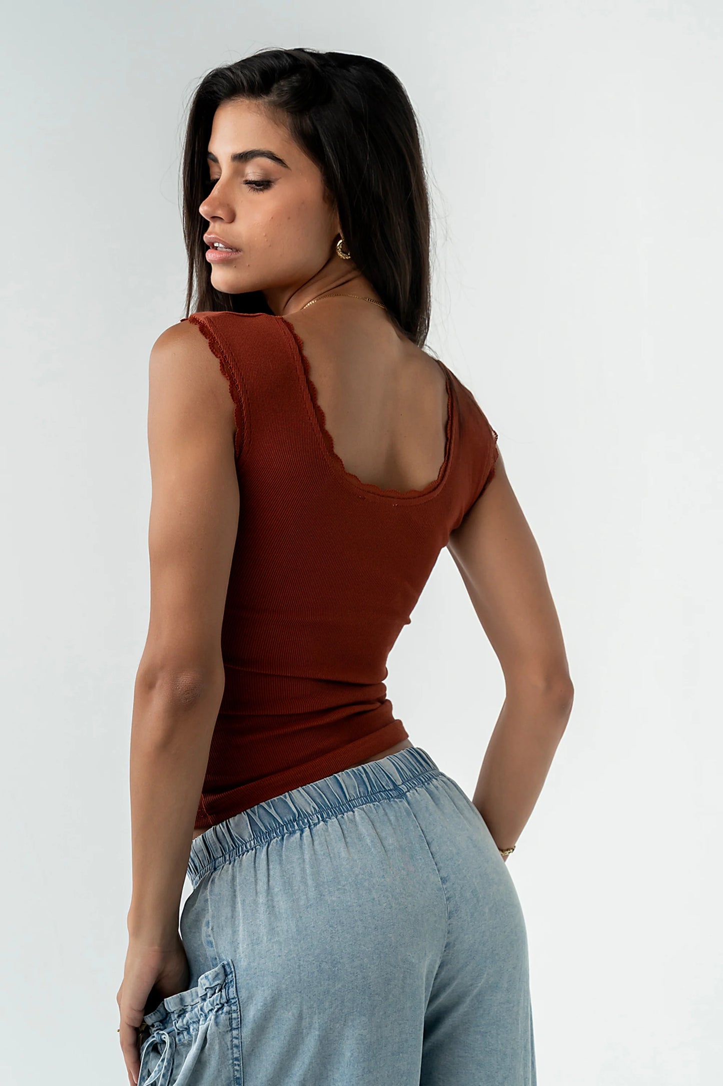 Sawyer Lace Trim Tank Top in Brick