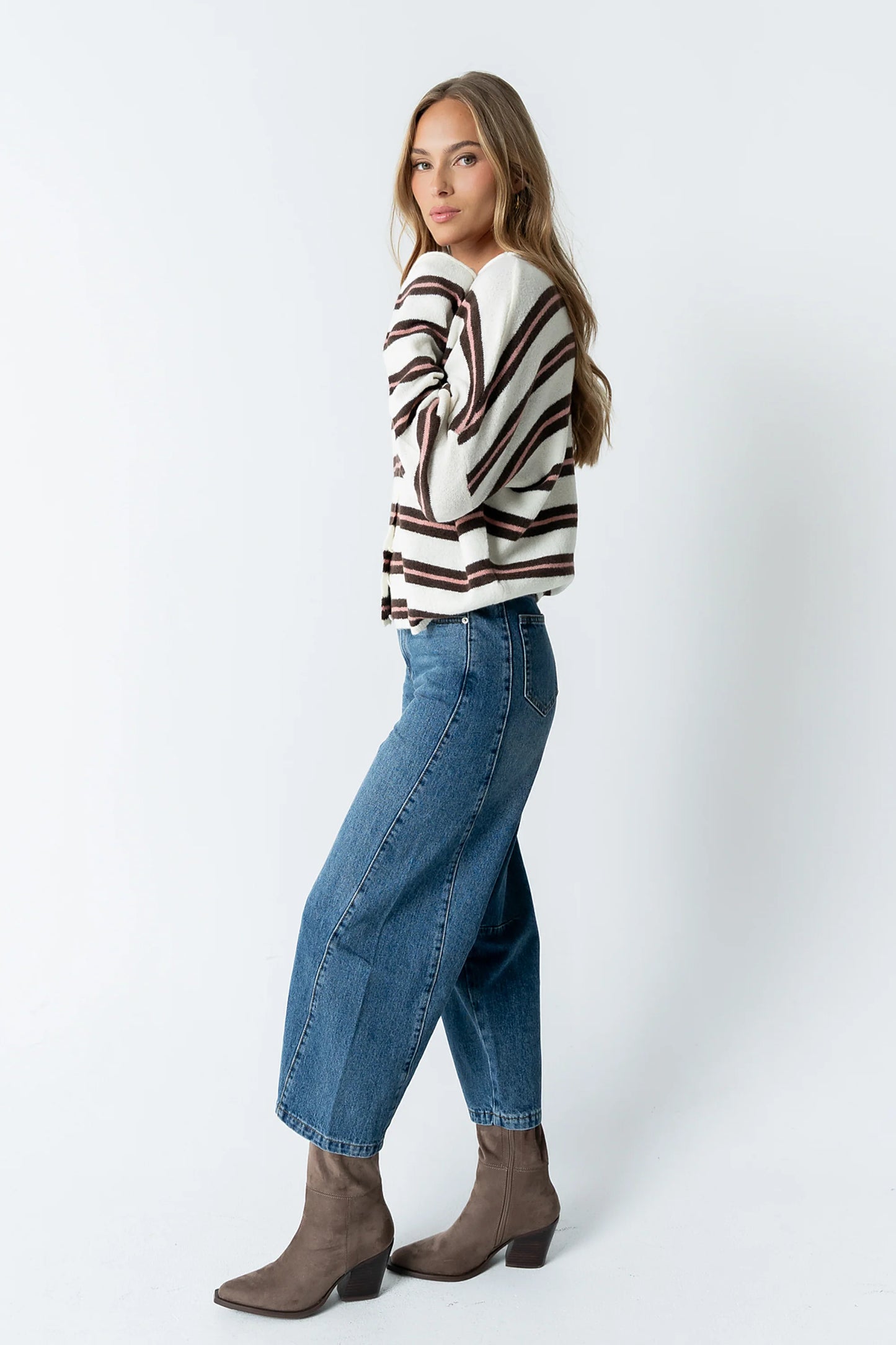 Mariah Striped Cardigan in Ivory