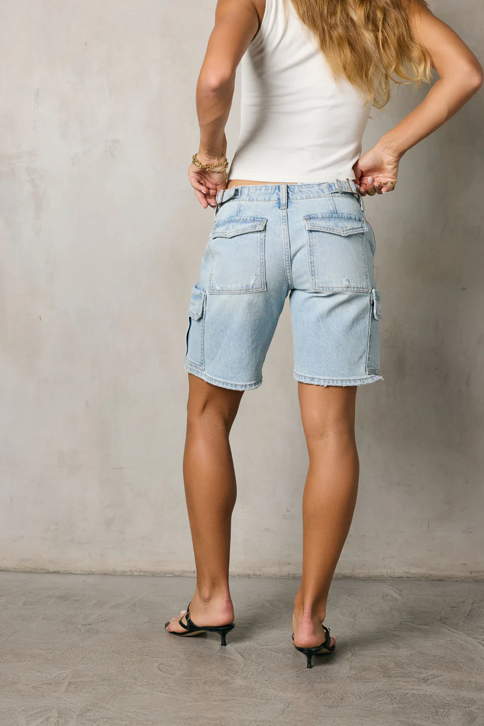 Zora Light Wash Cargo Shorts