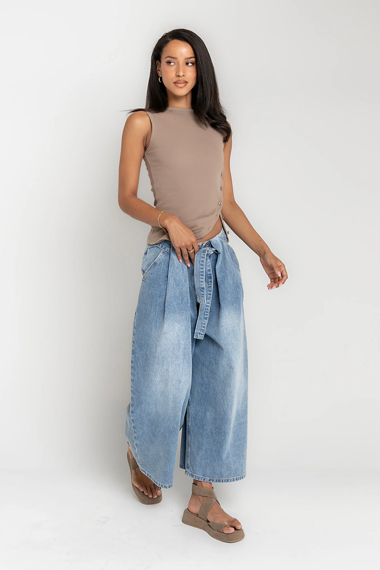 Nina Asymmetrical Tank in Taupe