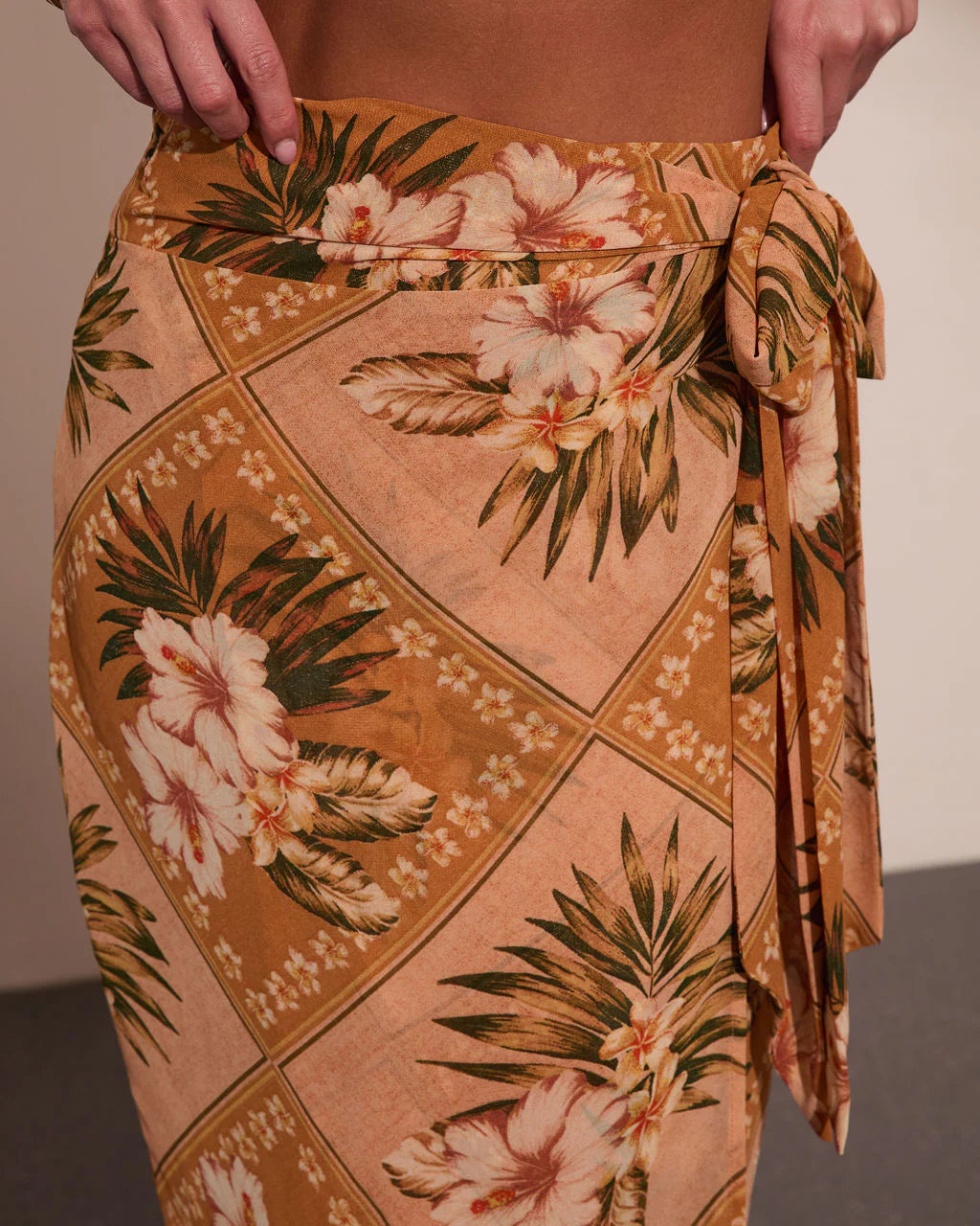 Mediterranean Muse Floral Wrap Midi Skirt