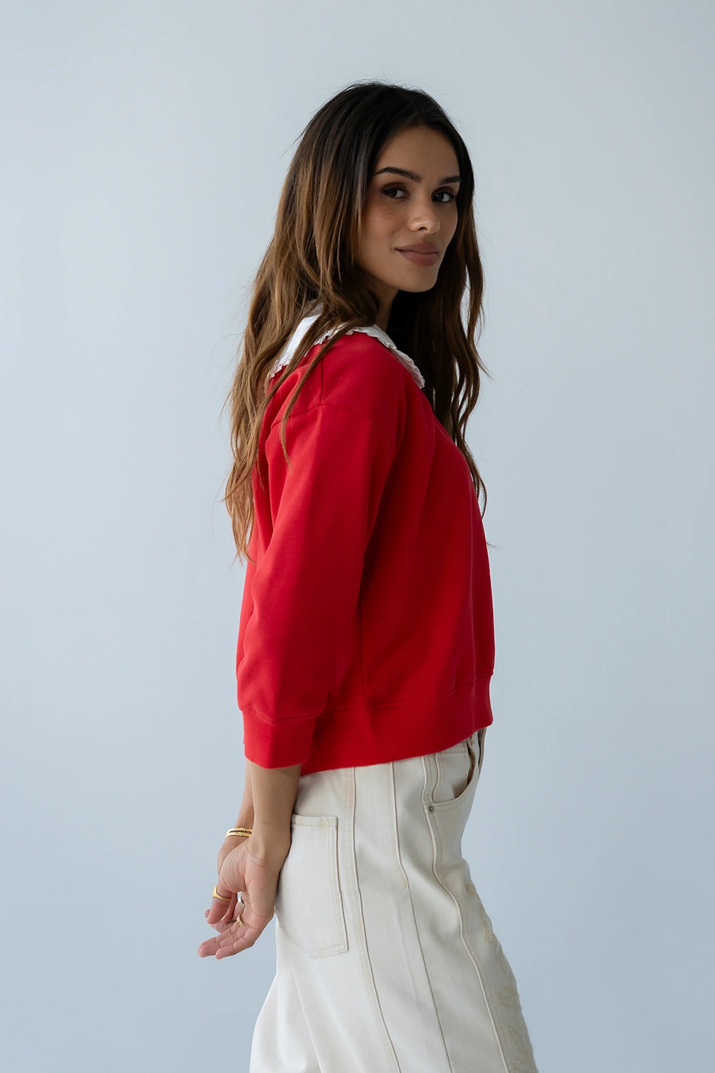 Eddie Collared Sweatshirt in Red