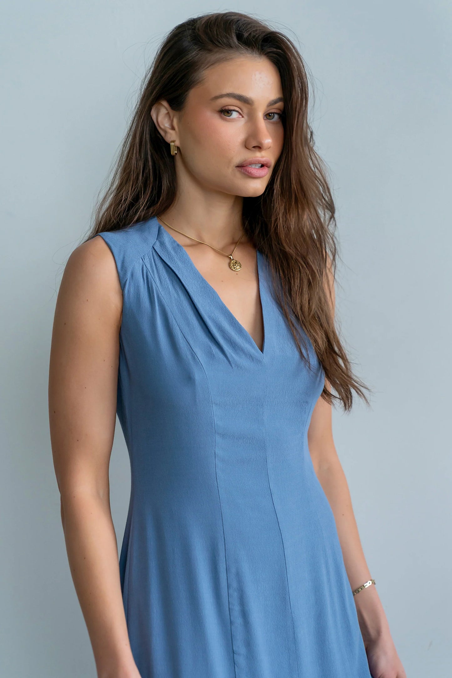 Noah Midi Dress in Blue