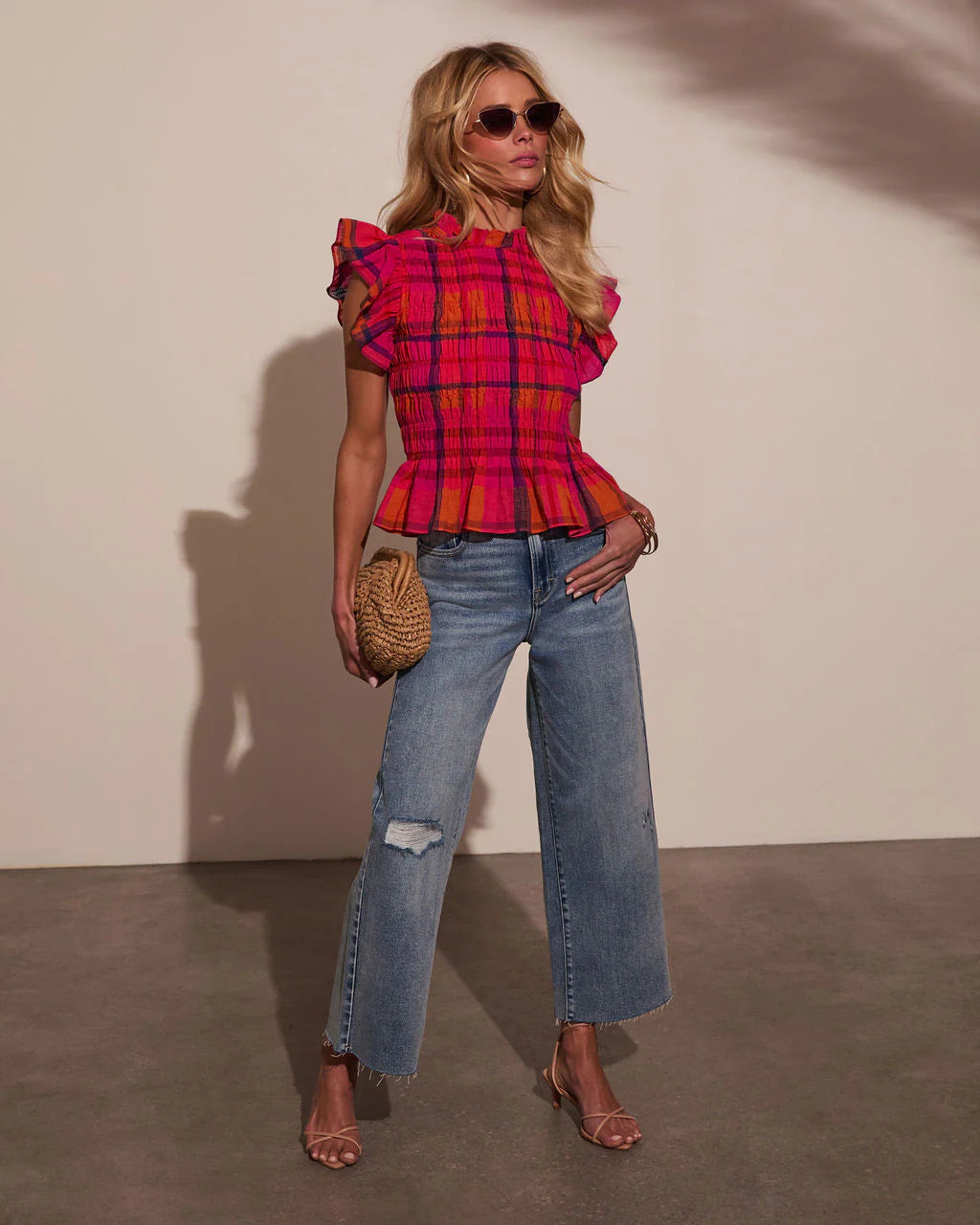Starla Smocked Plaid Top