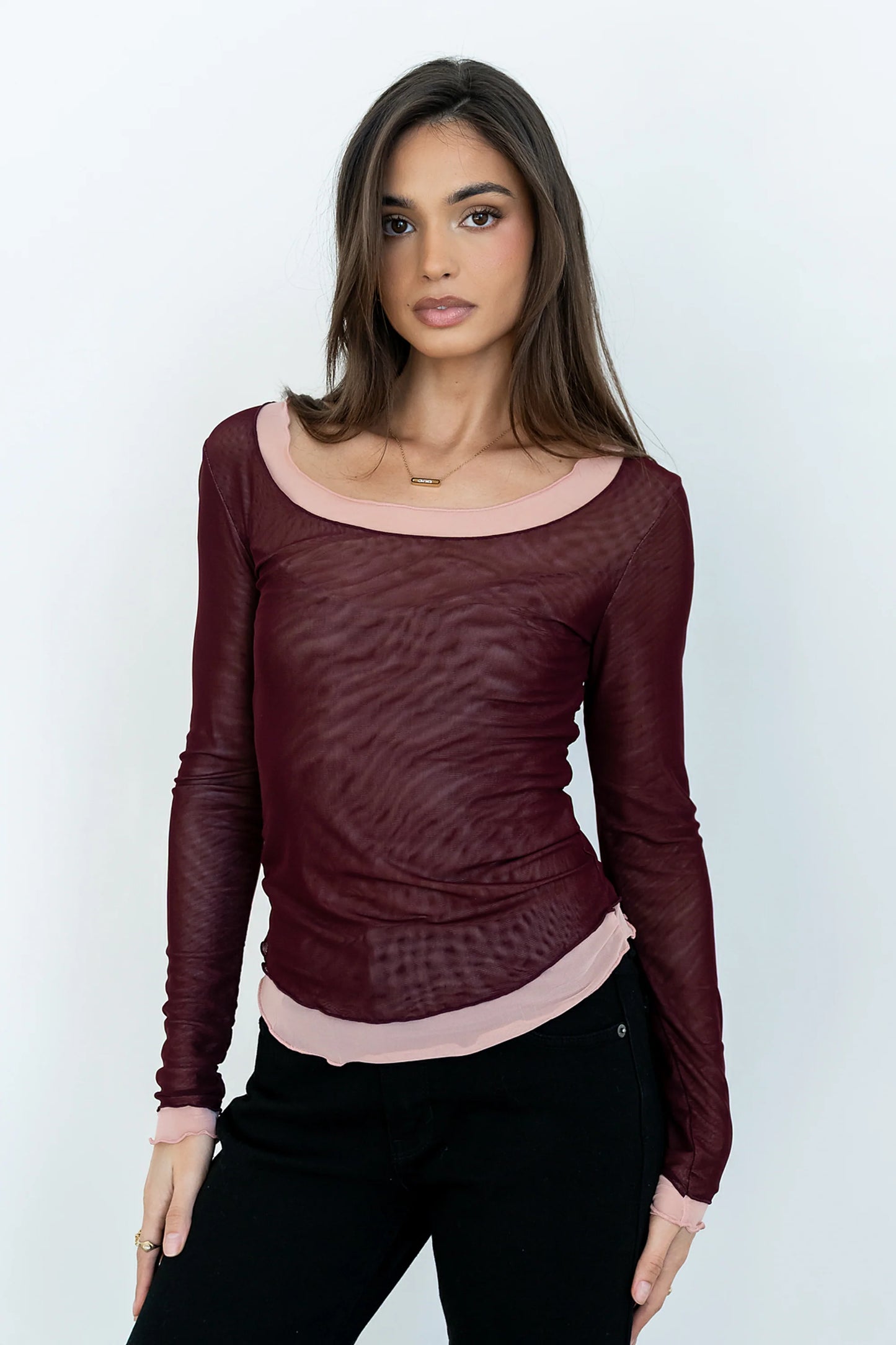 Lex Layered Mesh Top in Purple