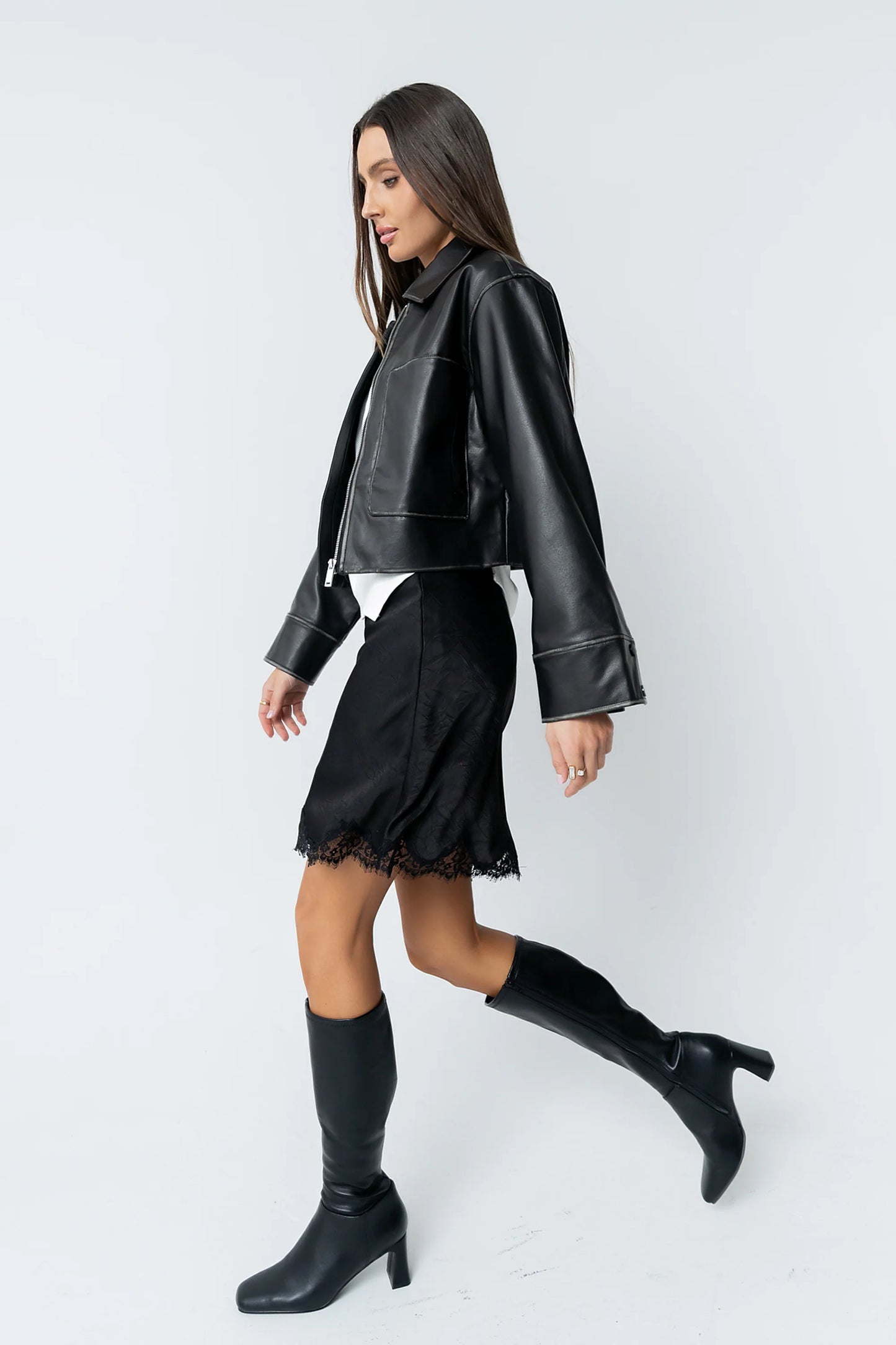 Jaymie Vegan Leather Jacket in Black