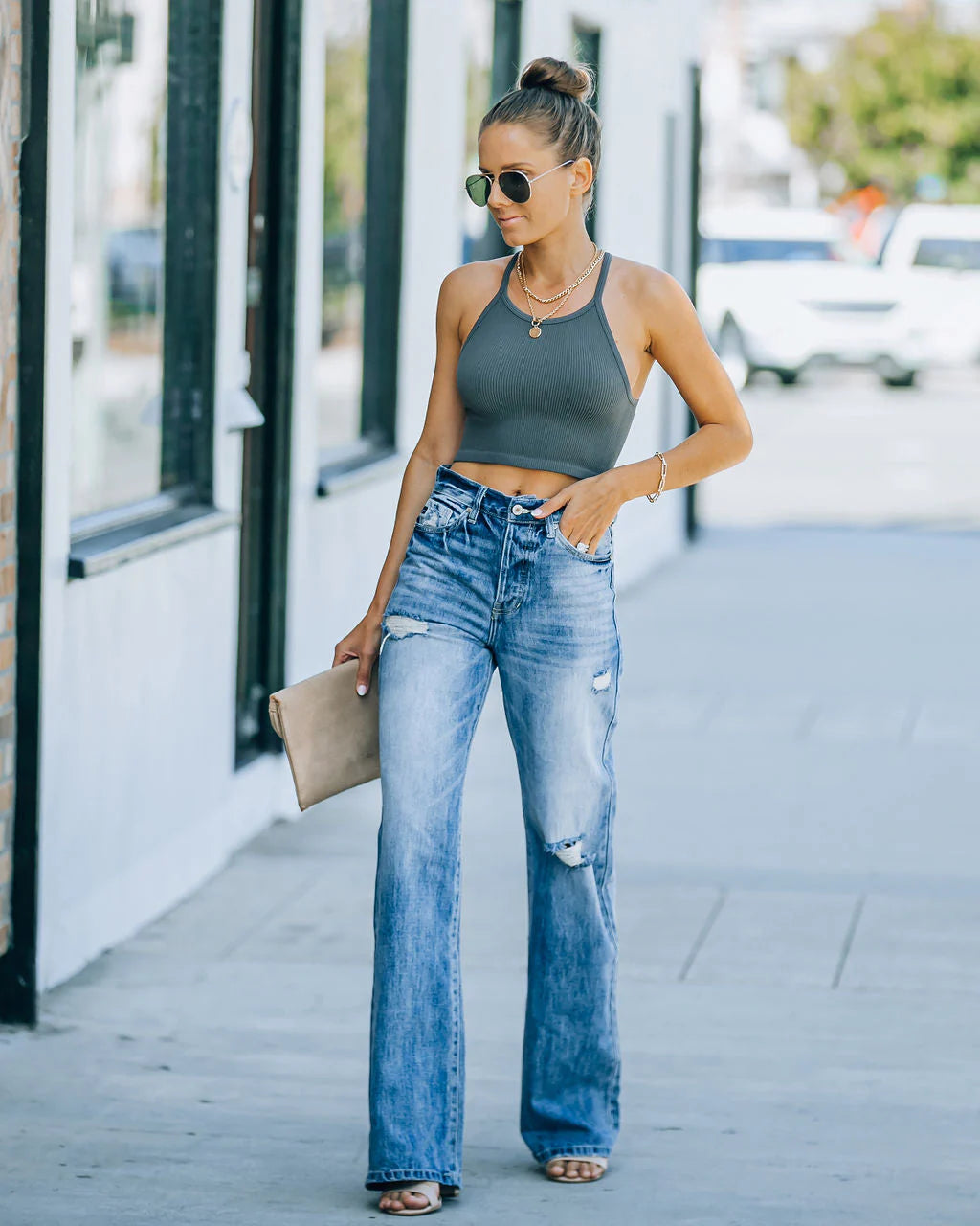 Warren High Rise Distressed 90S Flare Denim