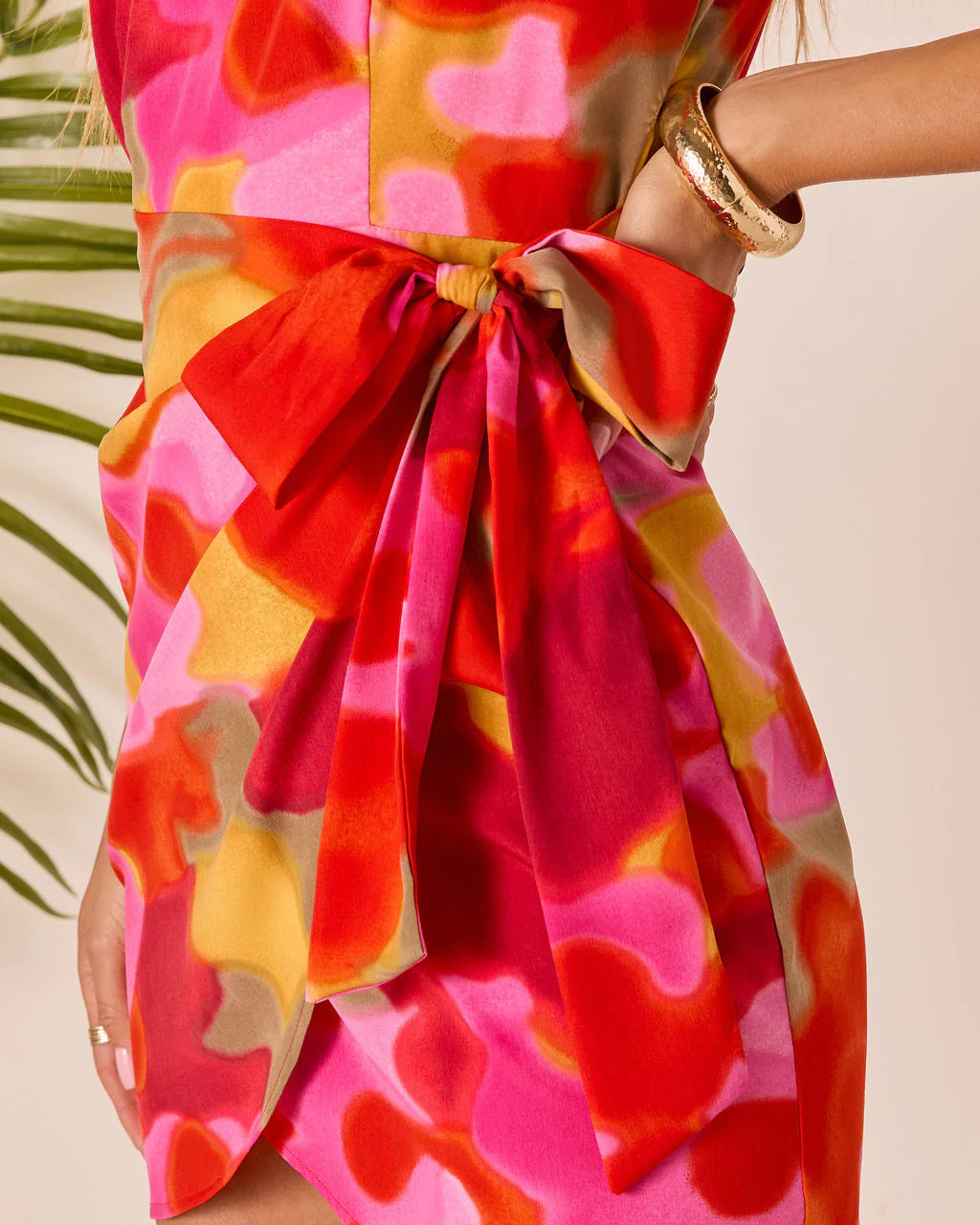Tropic Kiss One Shoulder Wrap Mini Dress