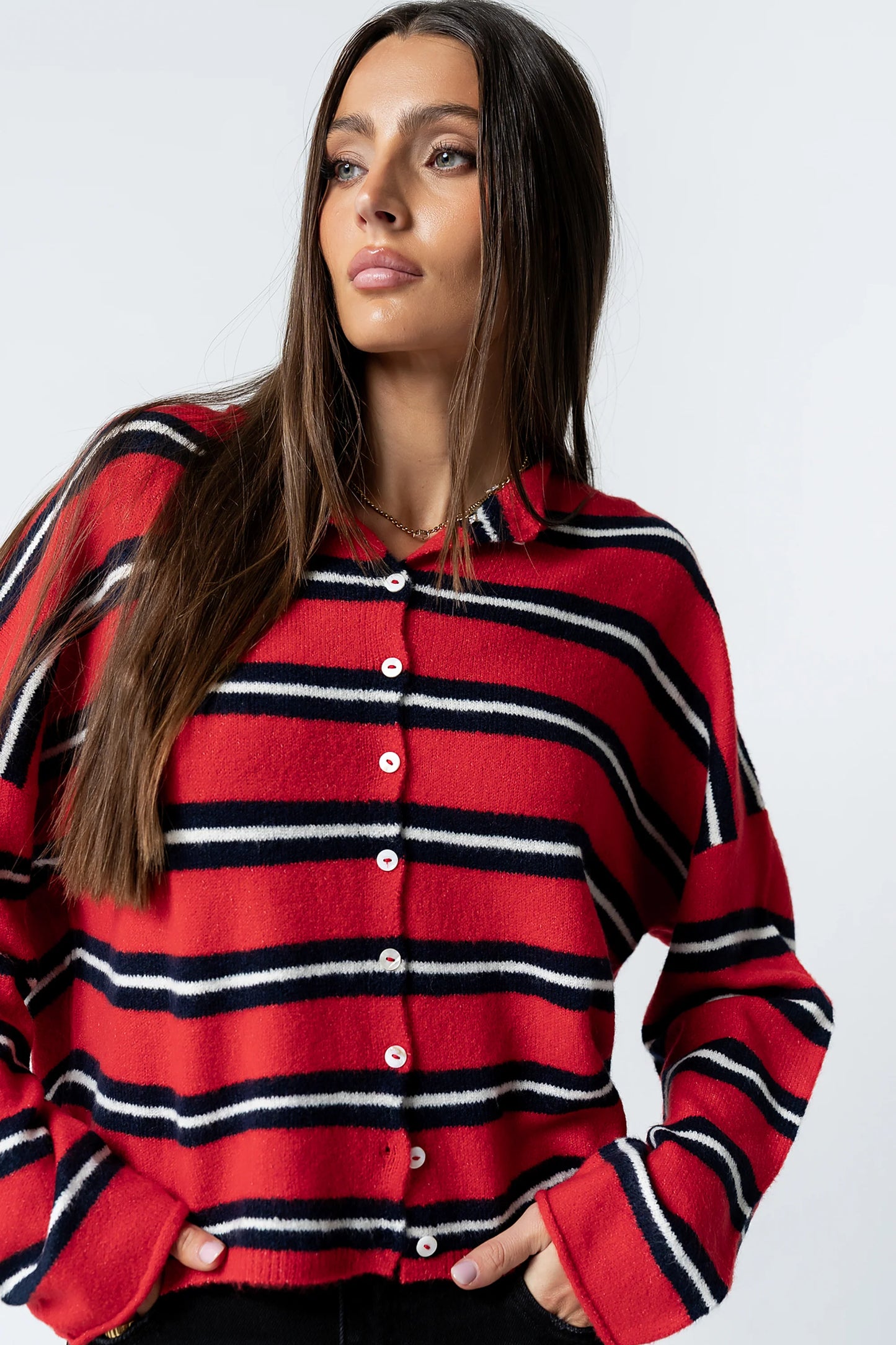 Mariah Striped Cardigan in Red