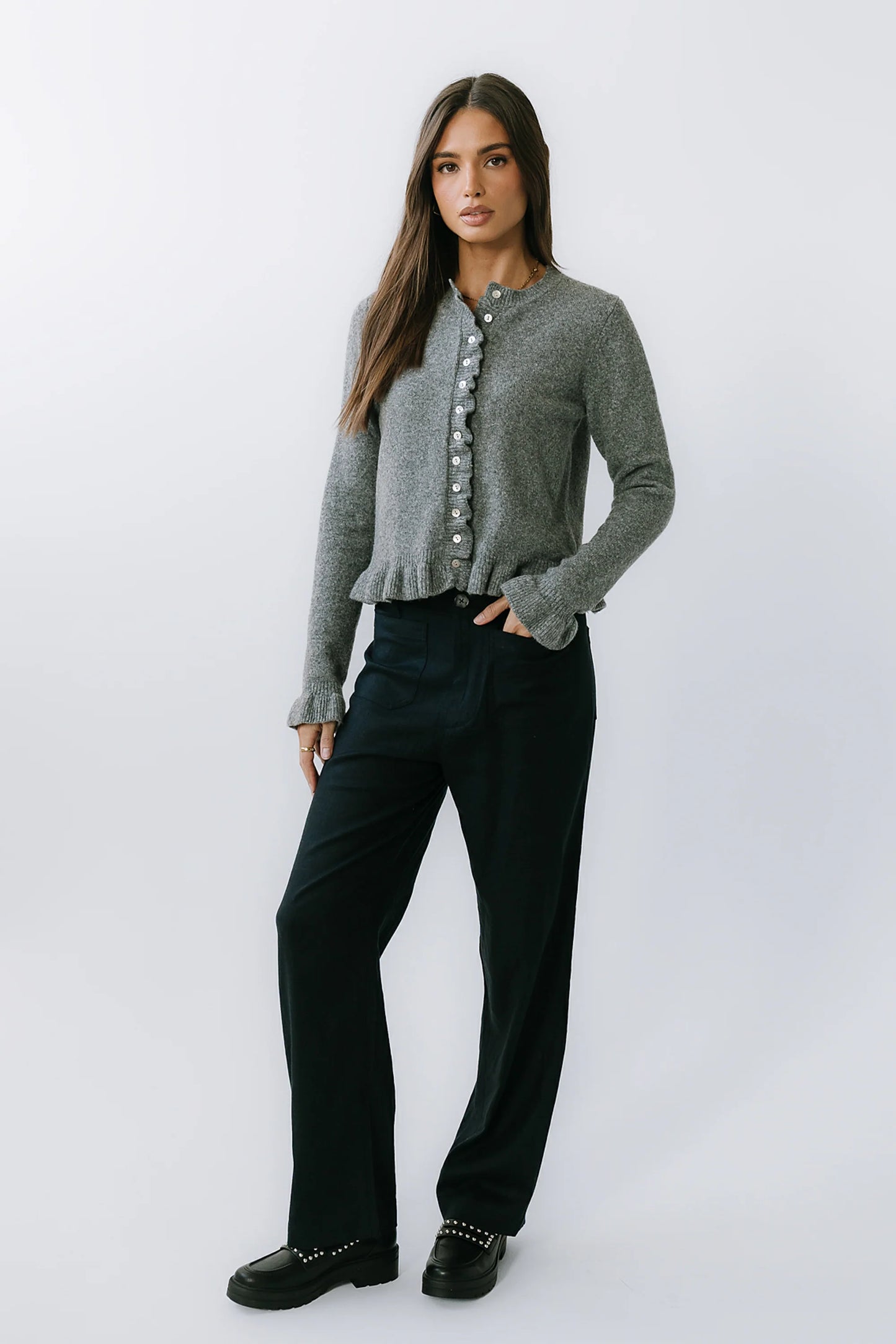 Rosie Ruffle Sweater in Heather Grey