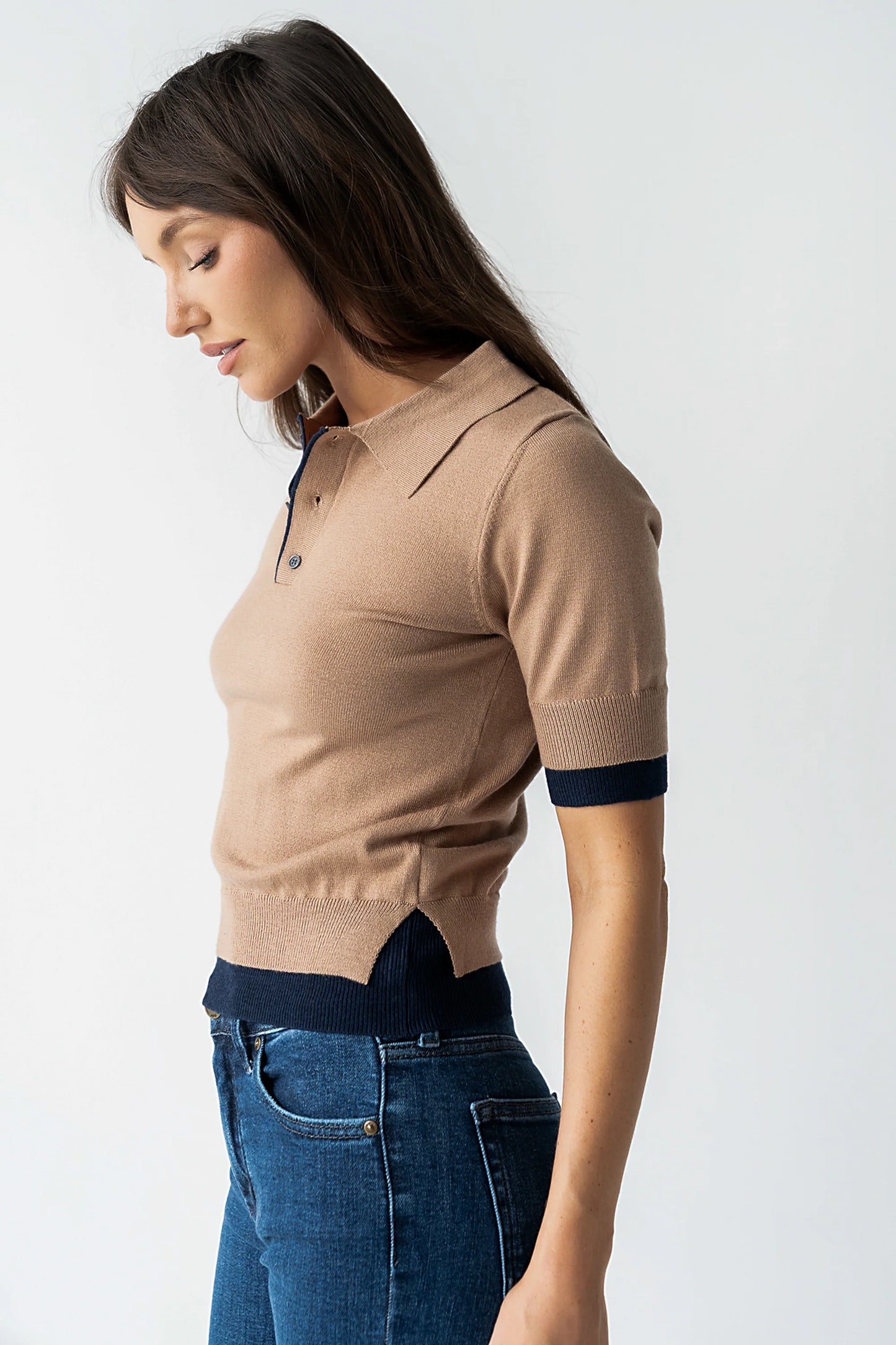 Delilah Contrast Sweater in Taupe