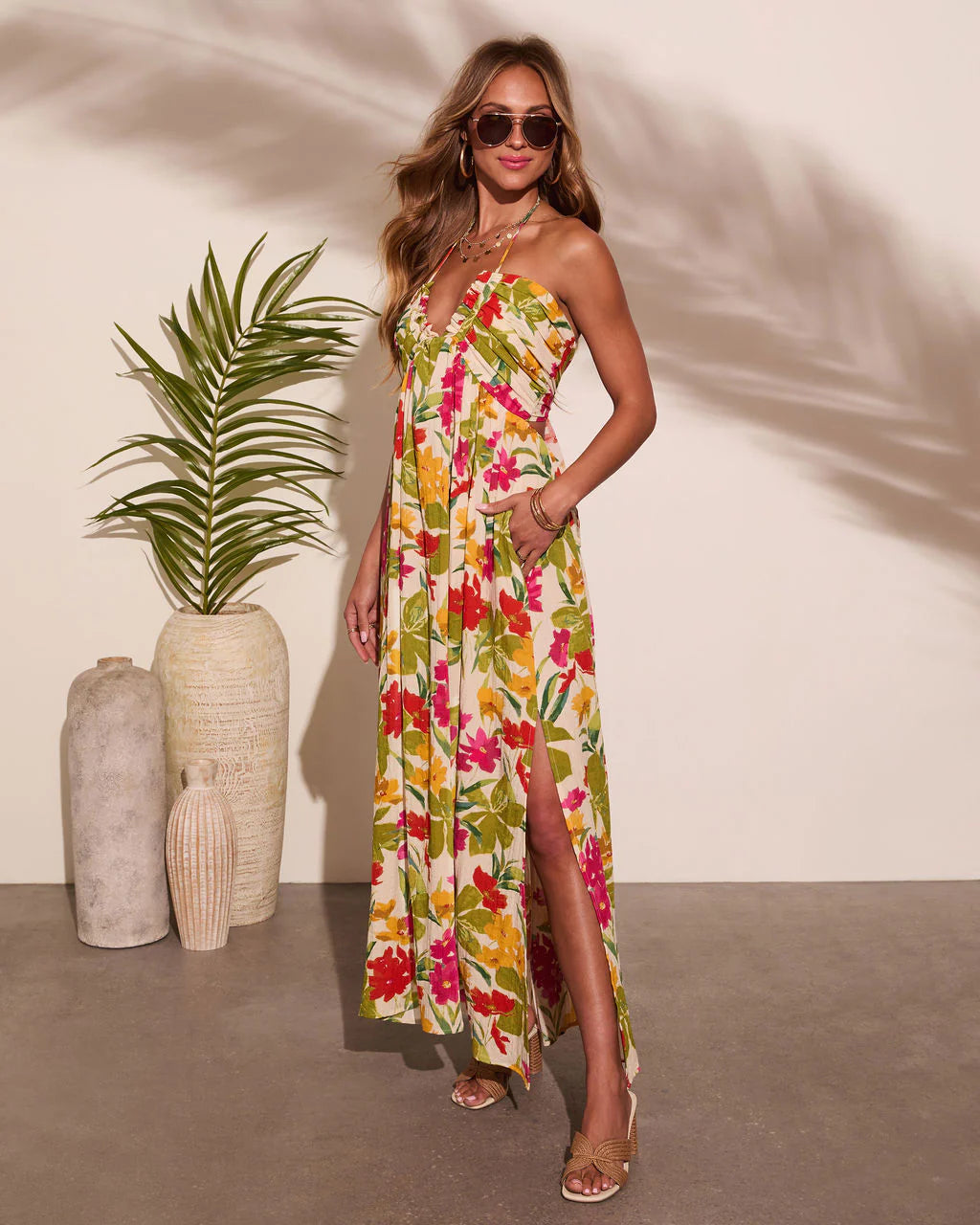 Honolulu Halter Tropical Print Maxi Dress