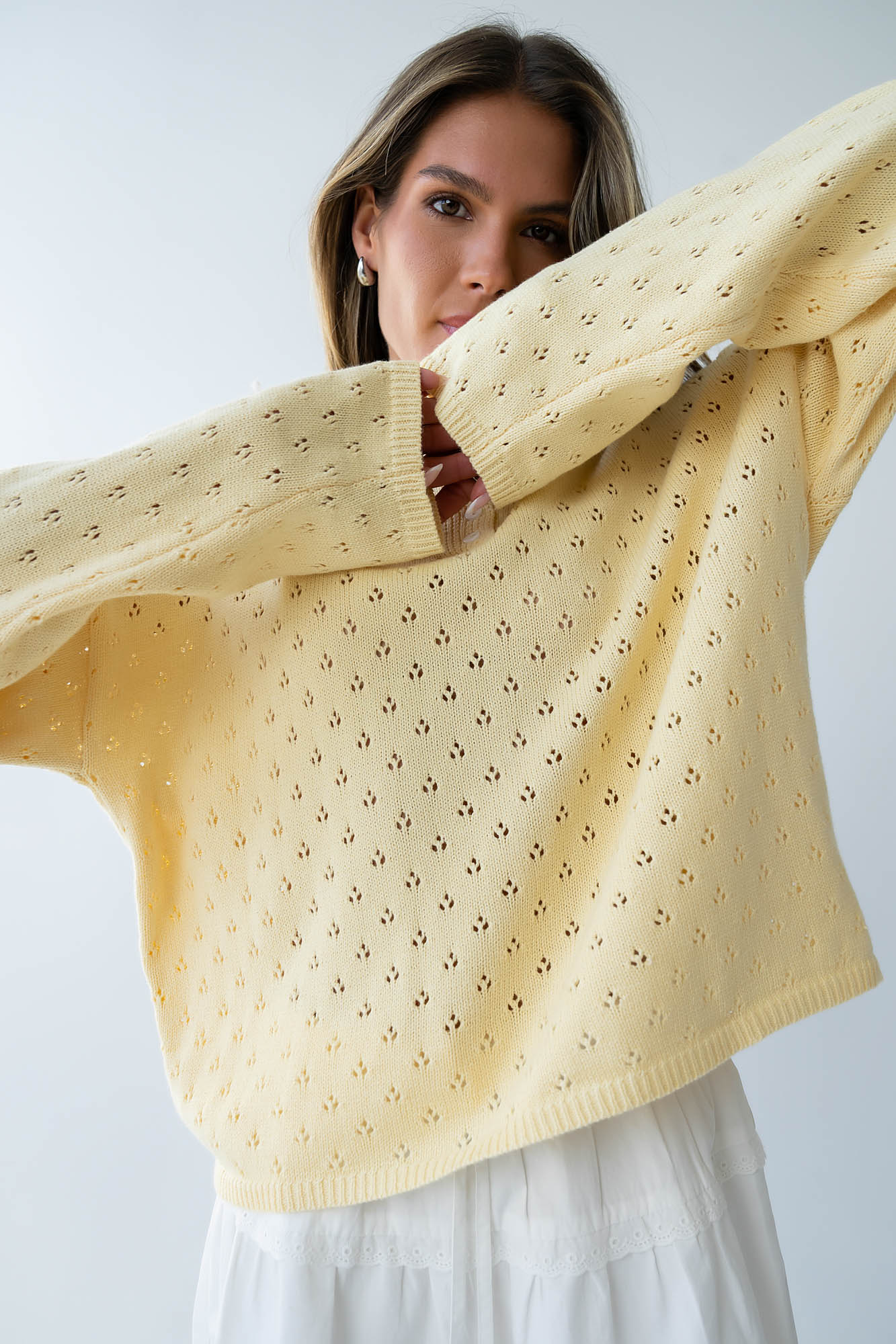 Margot Pointelle Sweater in Butter Yellow