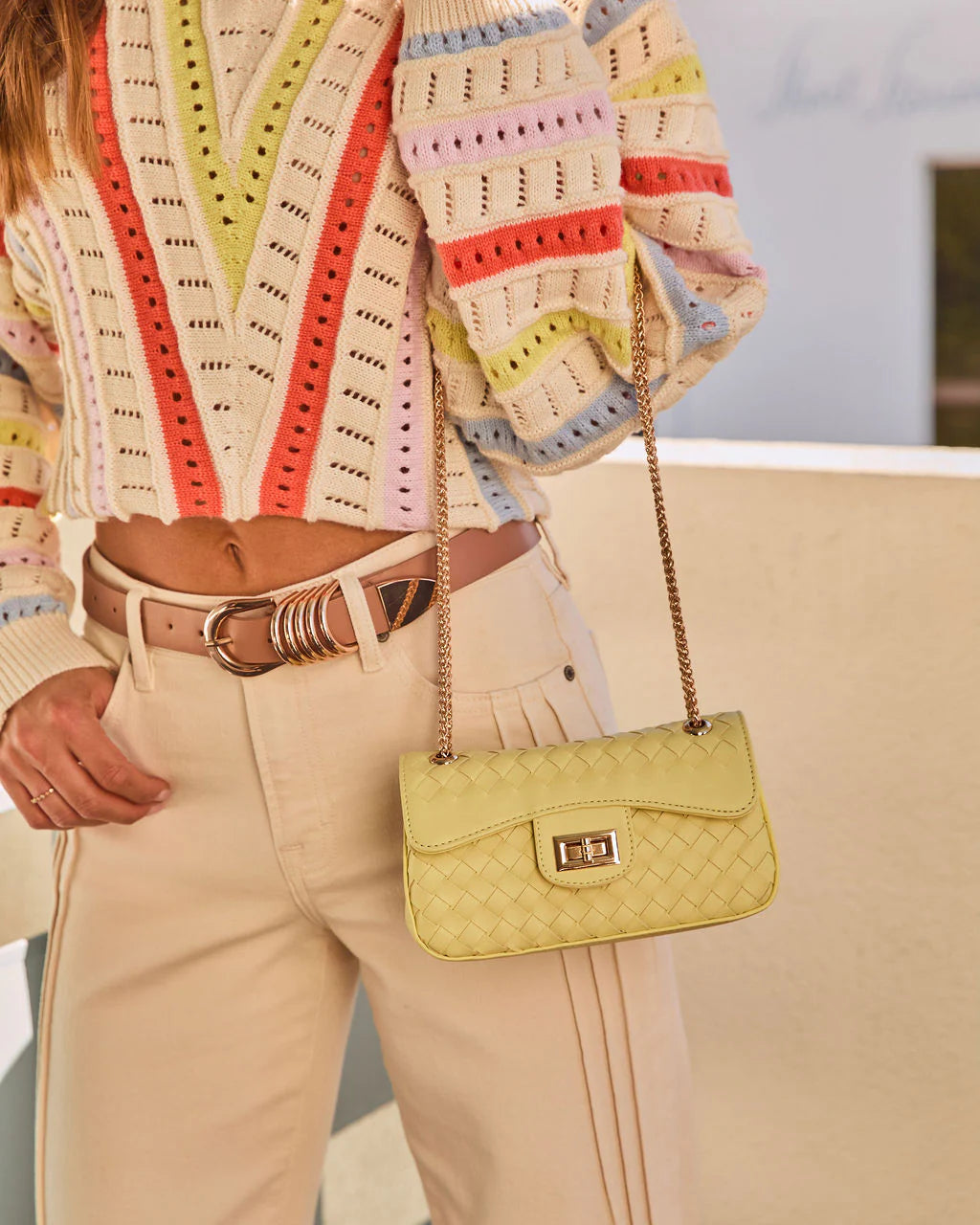 Levon Woven Vegan Leather Crossbody Bag