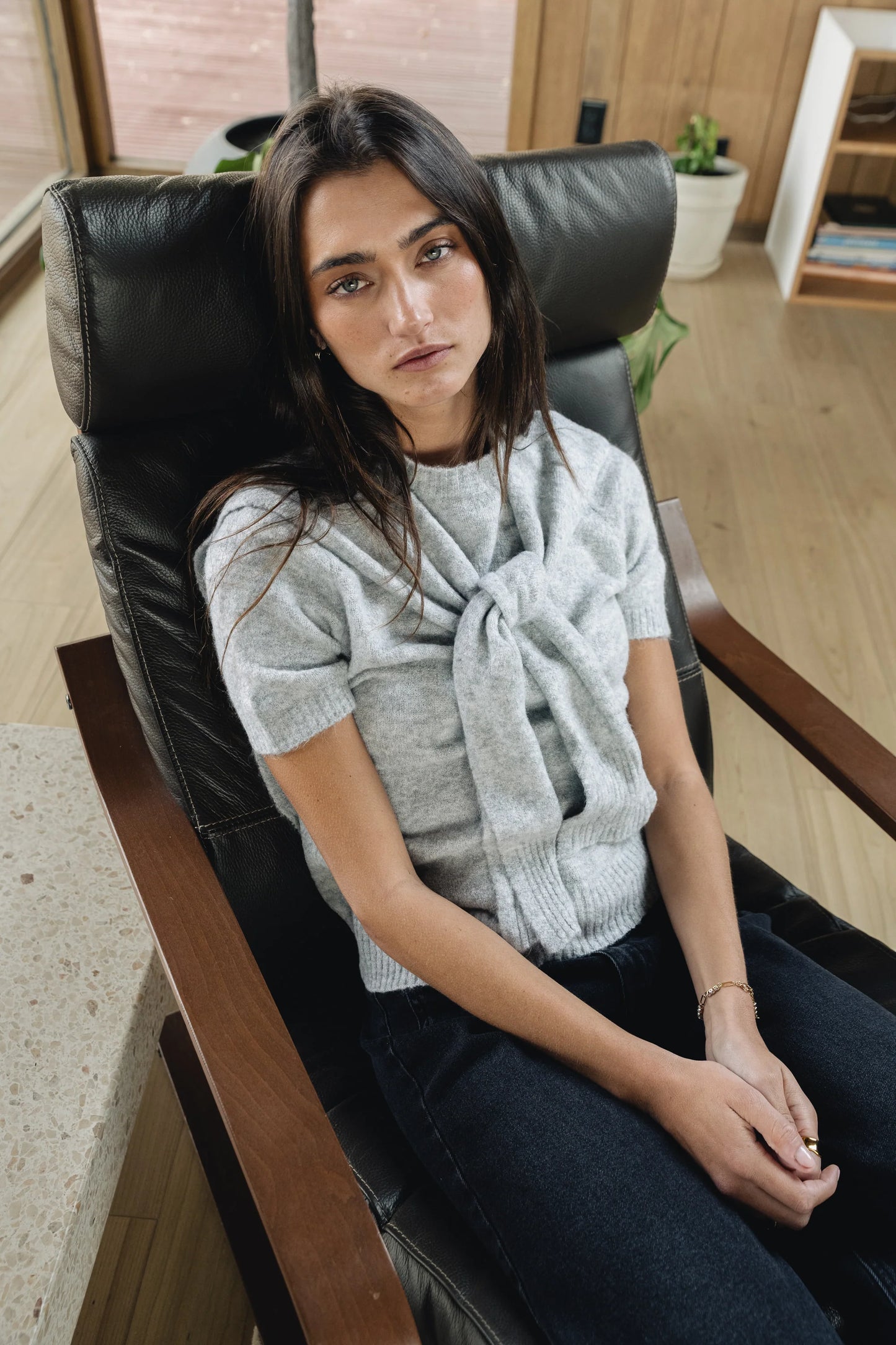 Cierra Tie Sweater in Grey