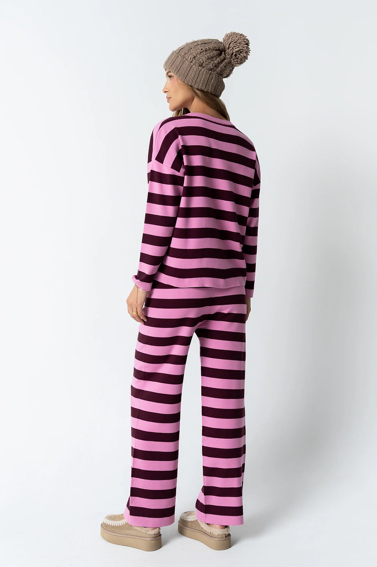 Joey Striped Wide Leg Pants in Berry