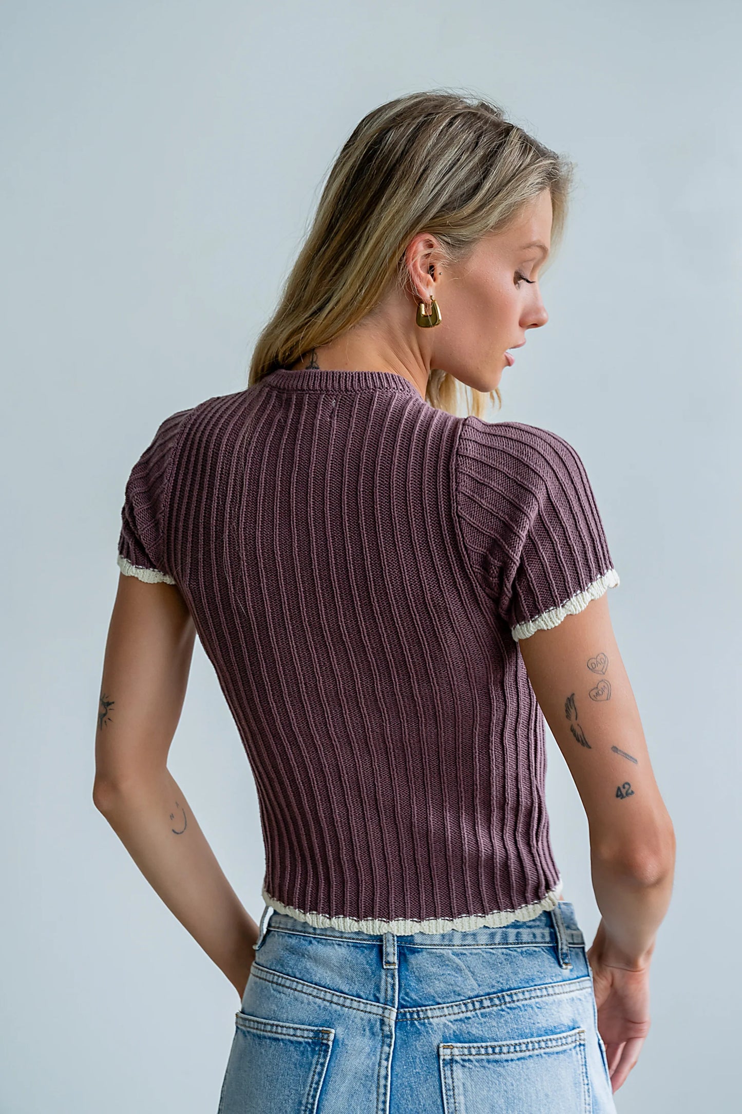 Kinley Contrast Sweater in Plum