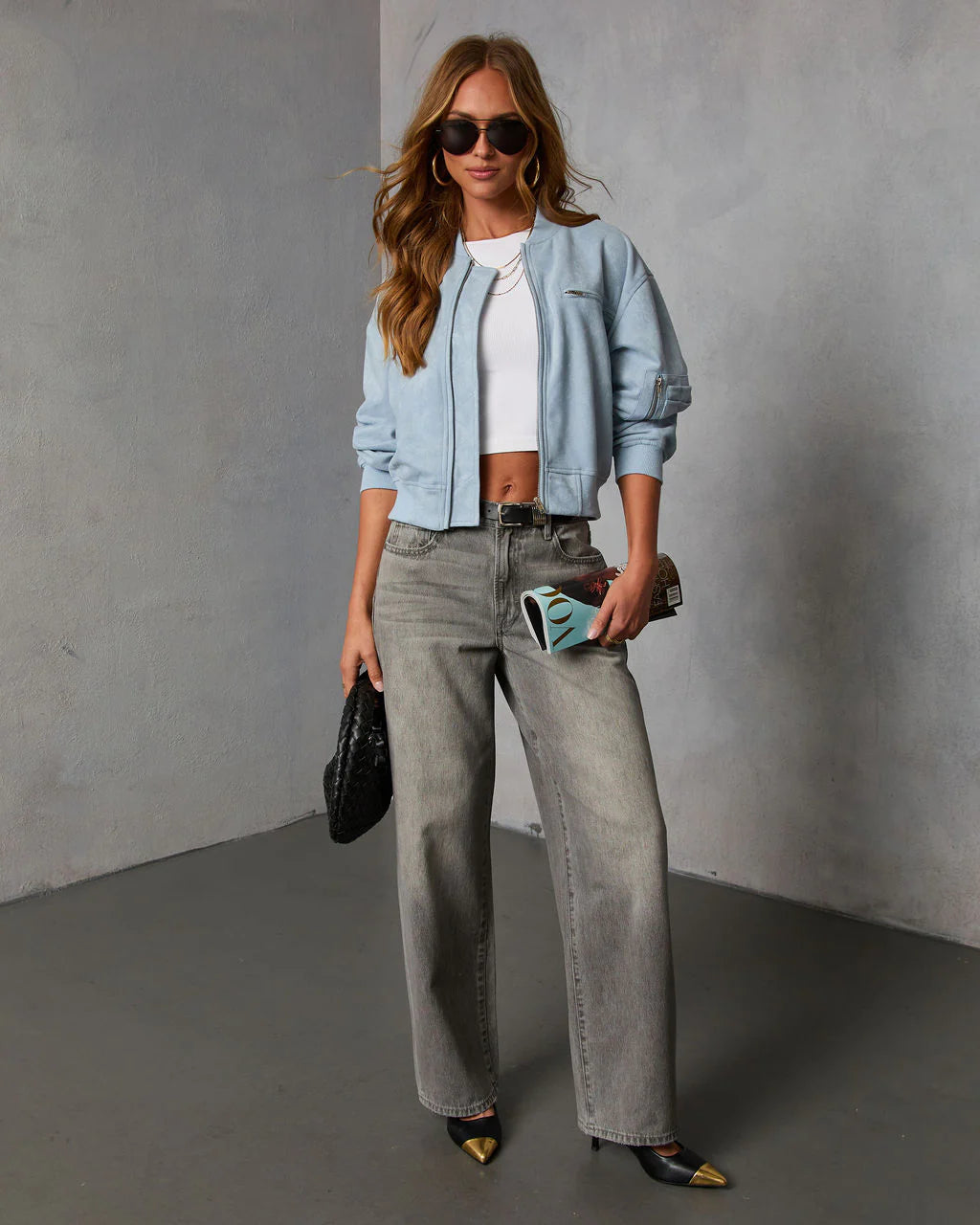 Forward Motion Faux Suede Bomber Jacket