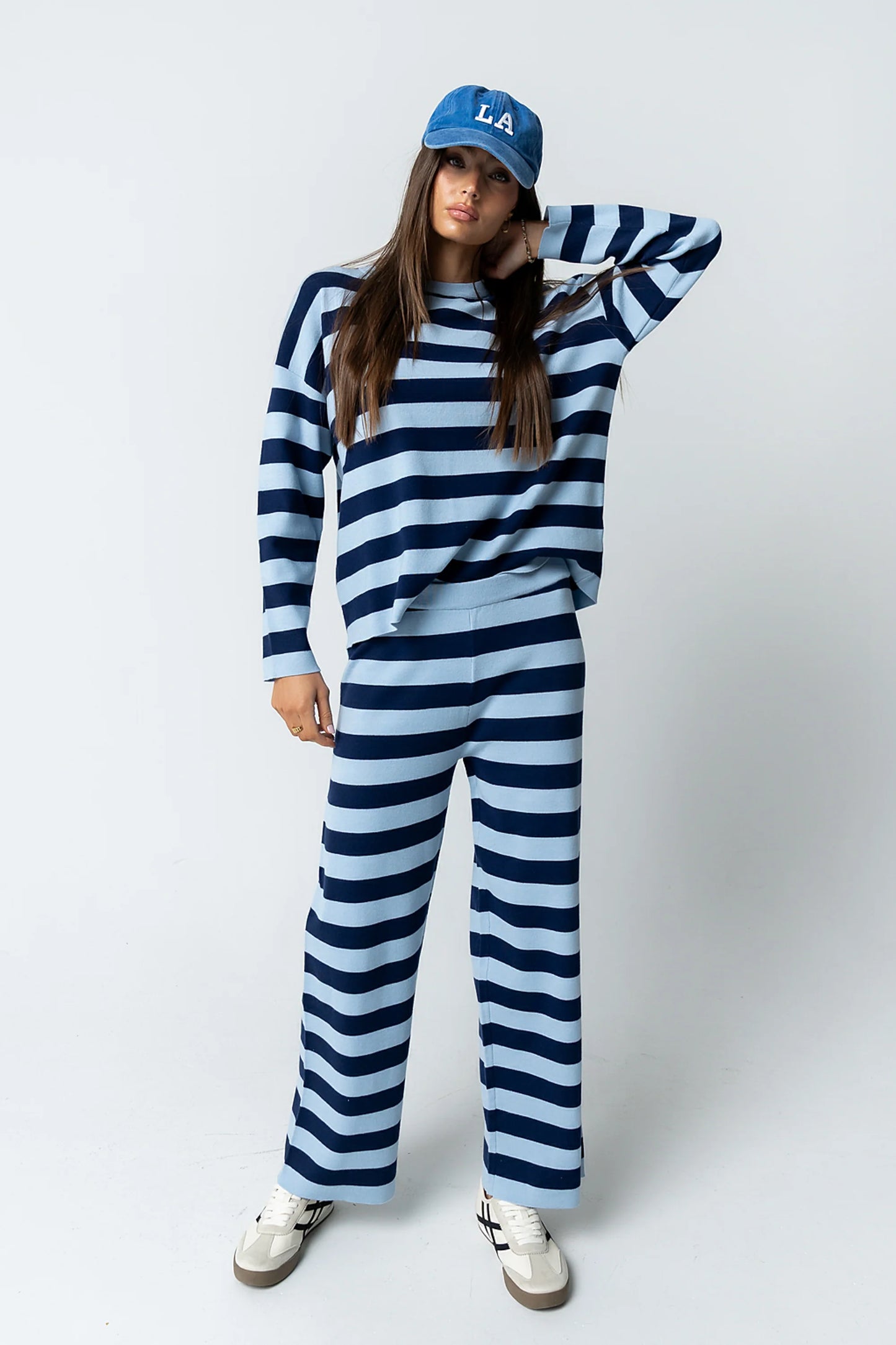 Joey Striped Wide Leg Pants in Navy