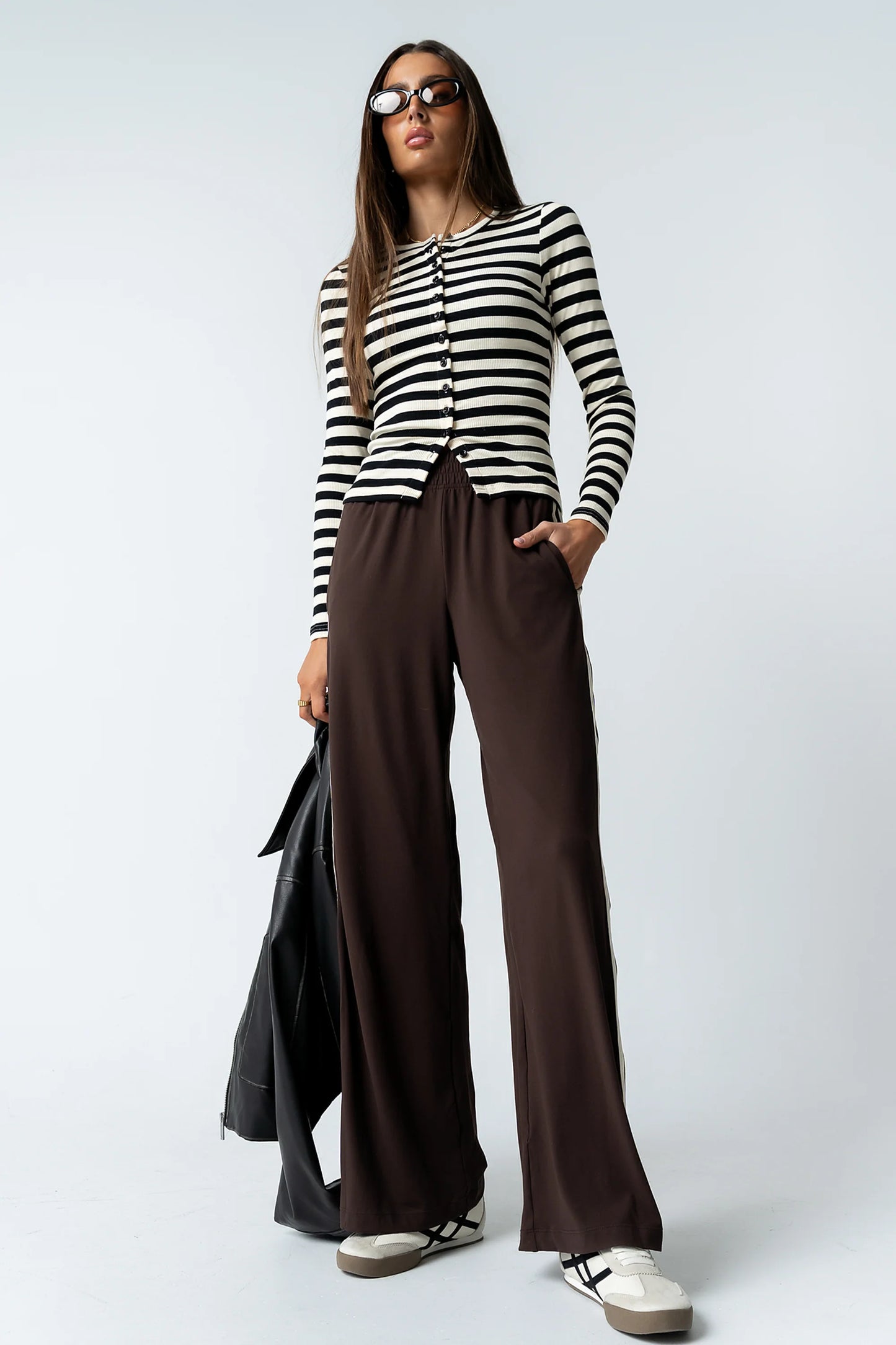 Mia Button Up Top in Striped Black