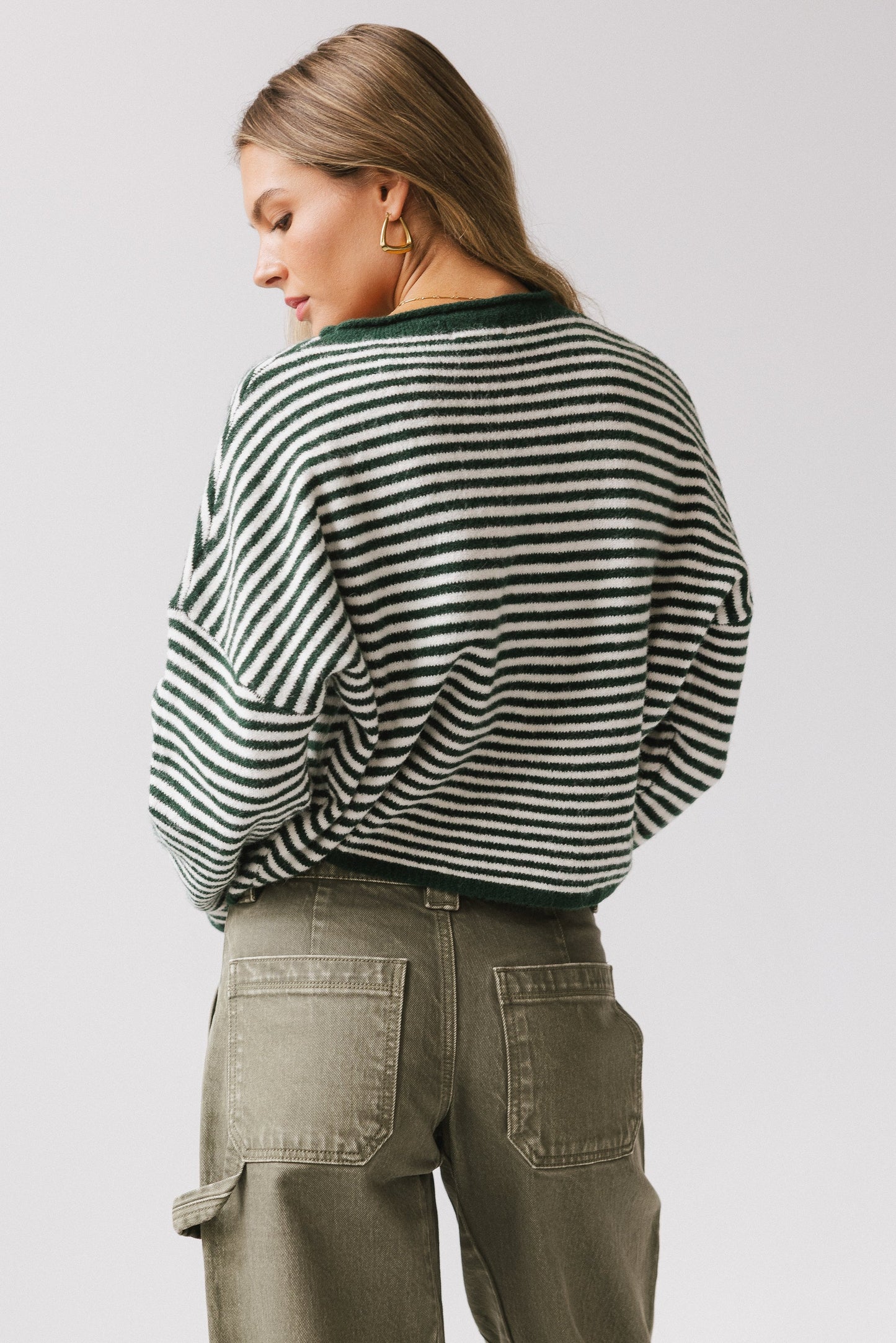 Miriam Striped Cardigan in Forest