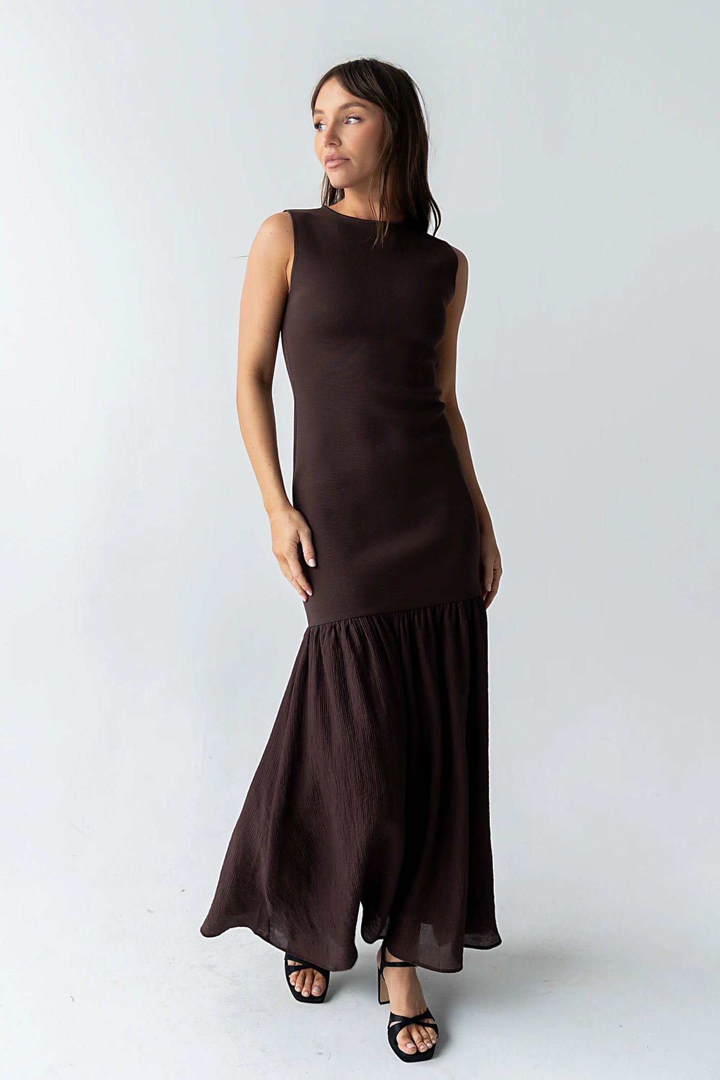 Lindsey Mermaid Maxi Dress in Brown