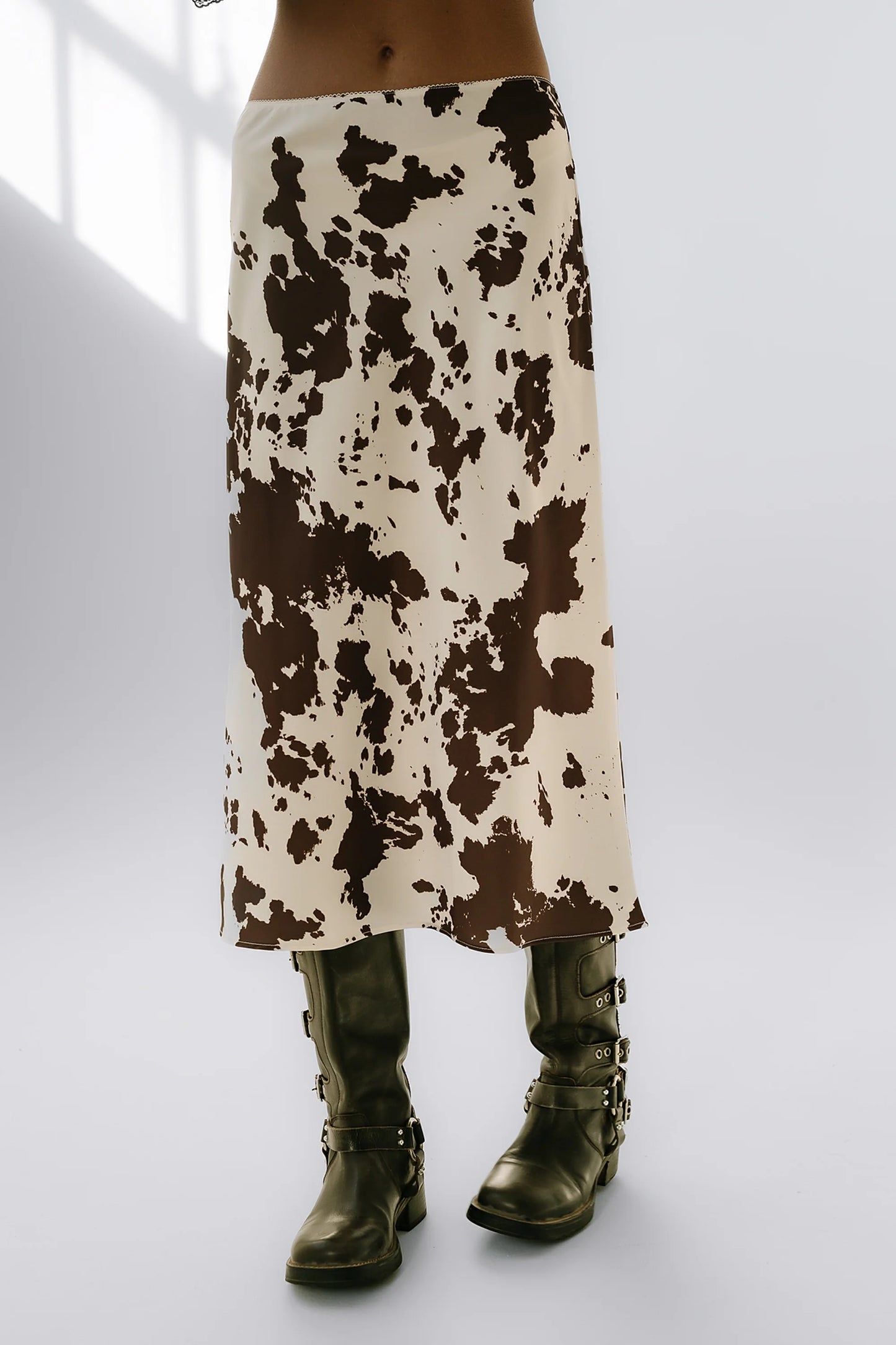 Bethie Cow Print Midi Skirt