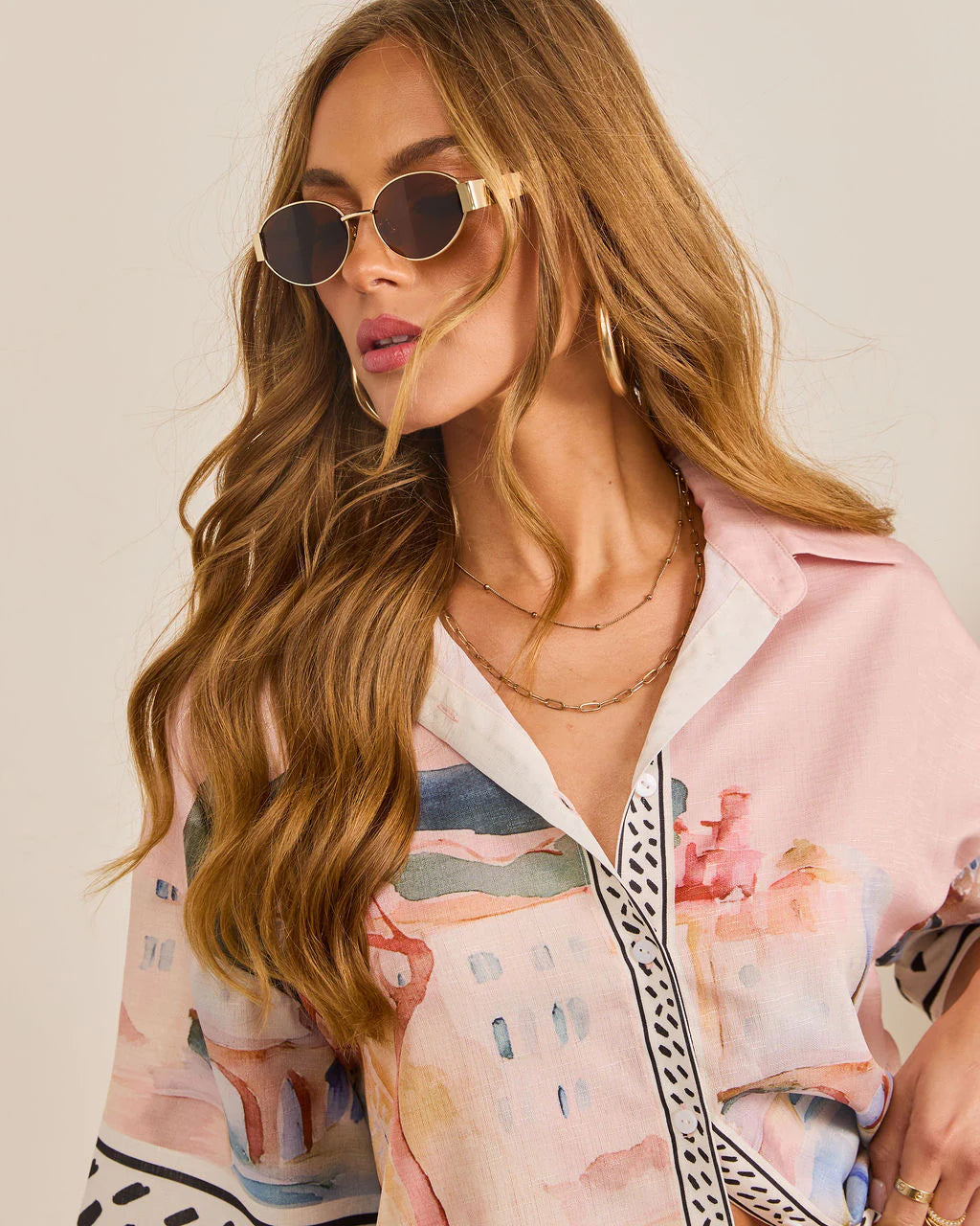 Seaside Social Button Down Novelty Top