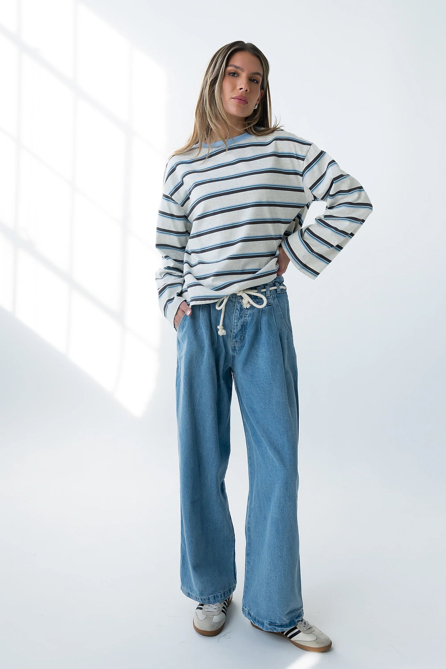 Kiana Striped Top in Grey