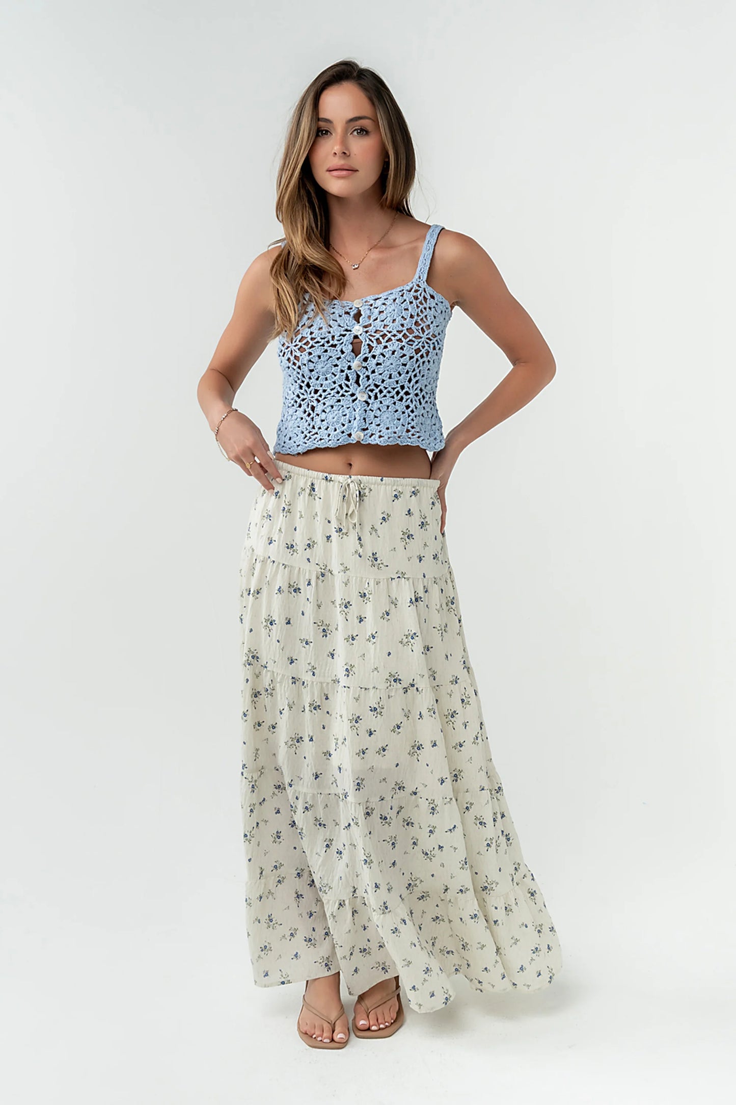 Marko Crochet Tank Top in Blue