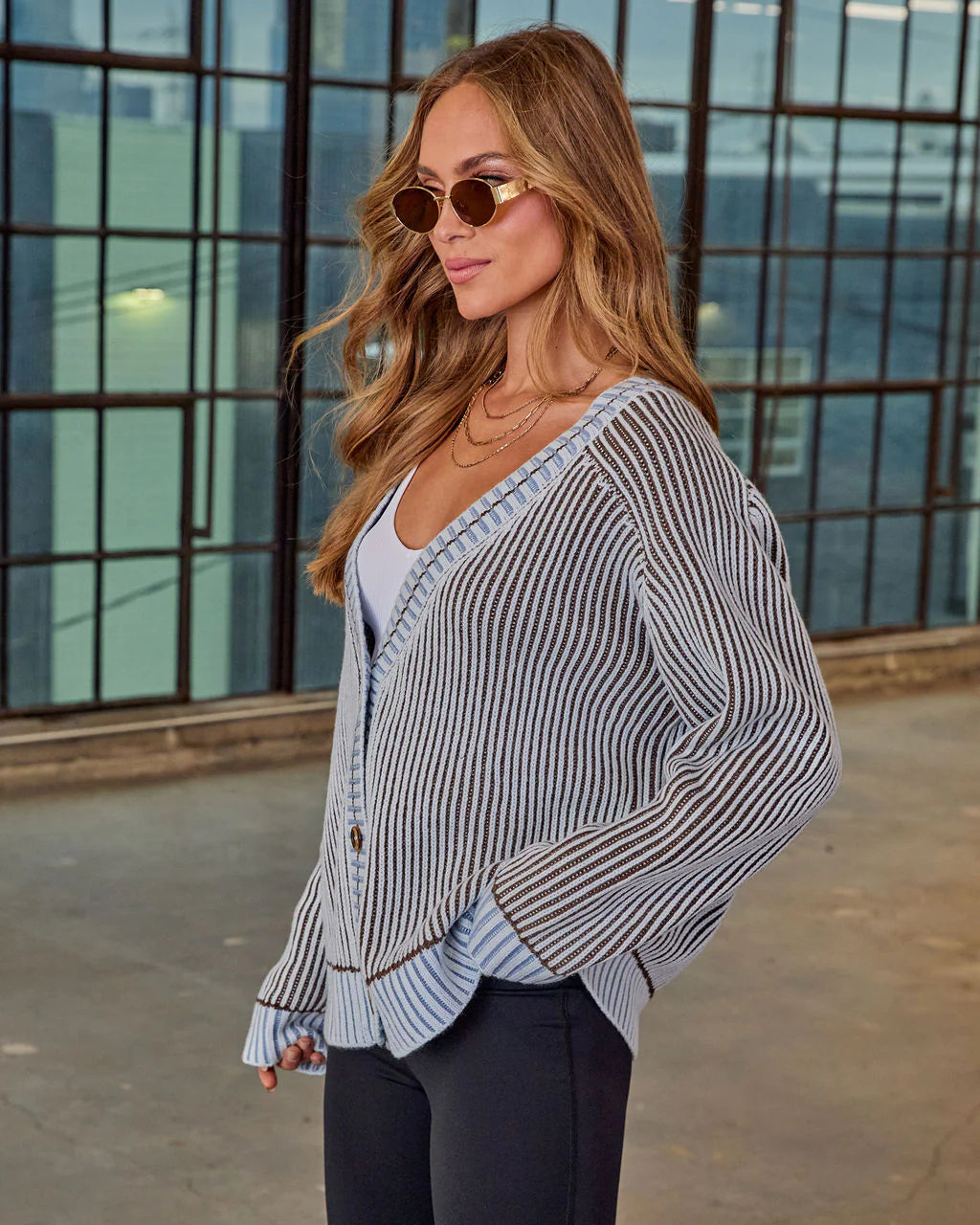 Hamina Ribbed Knit Contrast Trim Cardigan