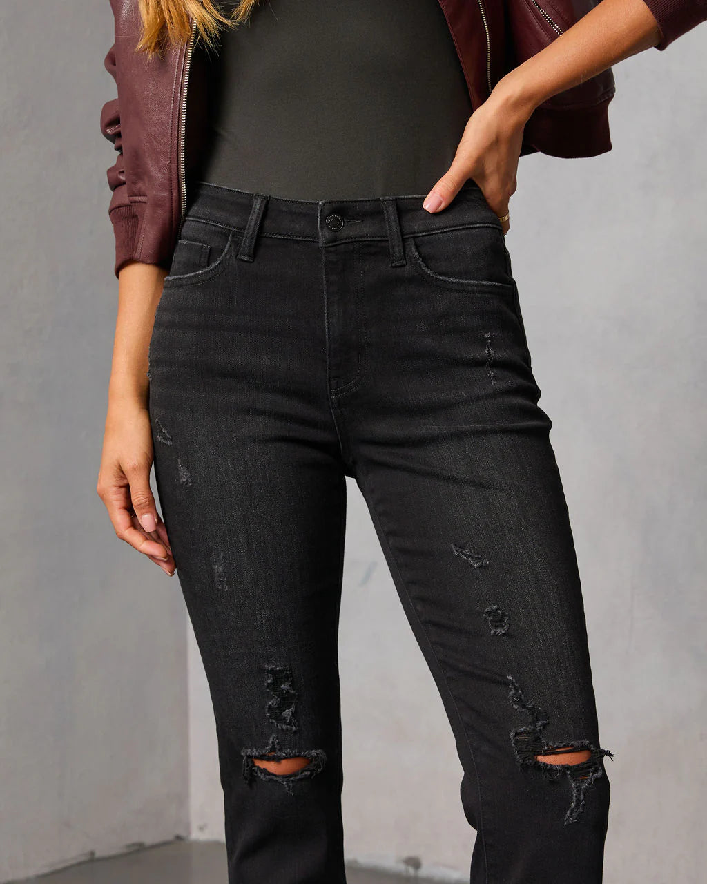 Mcguire Super Stretch High Rise Slim Leg Distressed Jeans