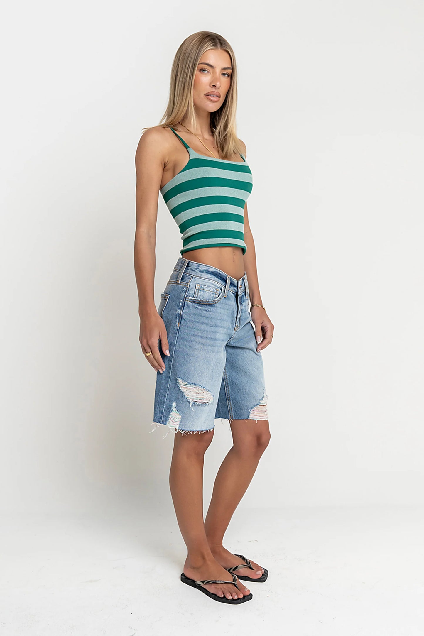 Taisley Striped Cropped Tank in Hunter Green