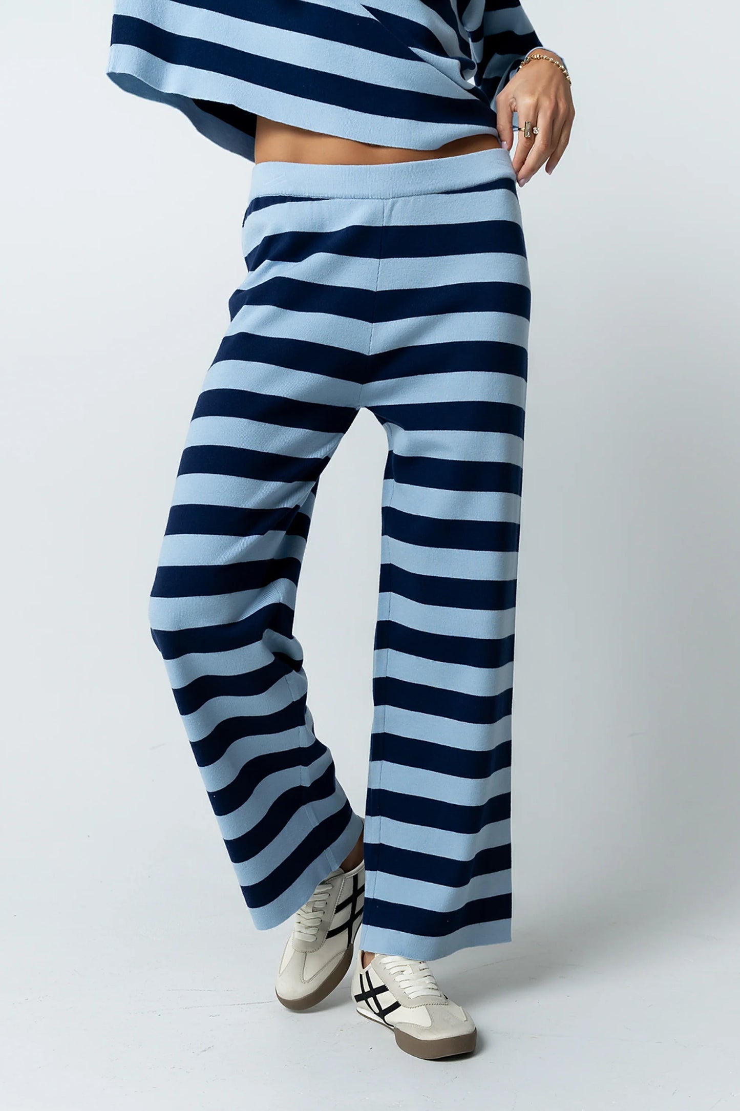 Joey Striped Wide Leg Pants in Navy