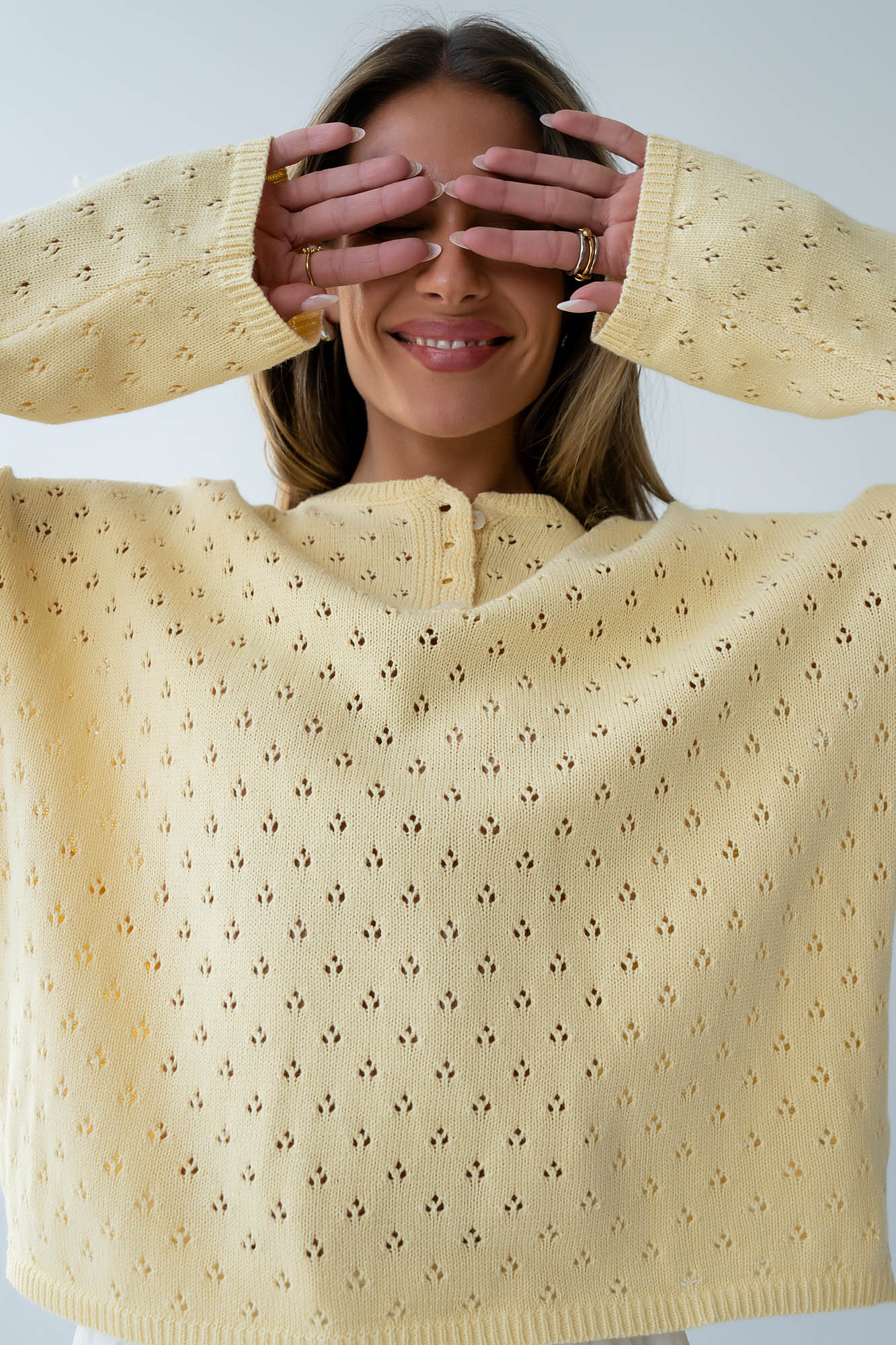Margot Pointelle Sweater in Butter Yellow