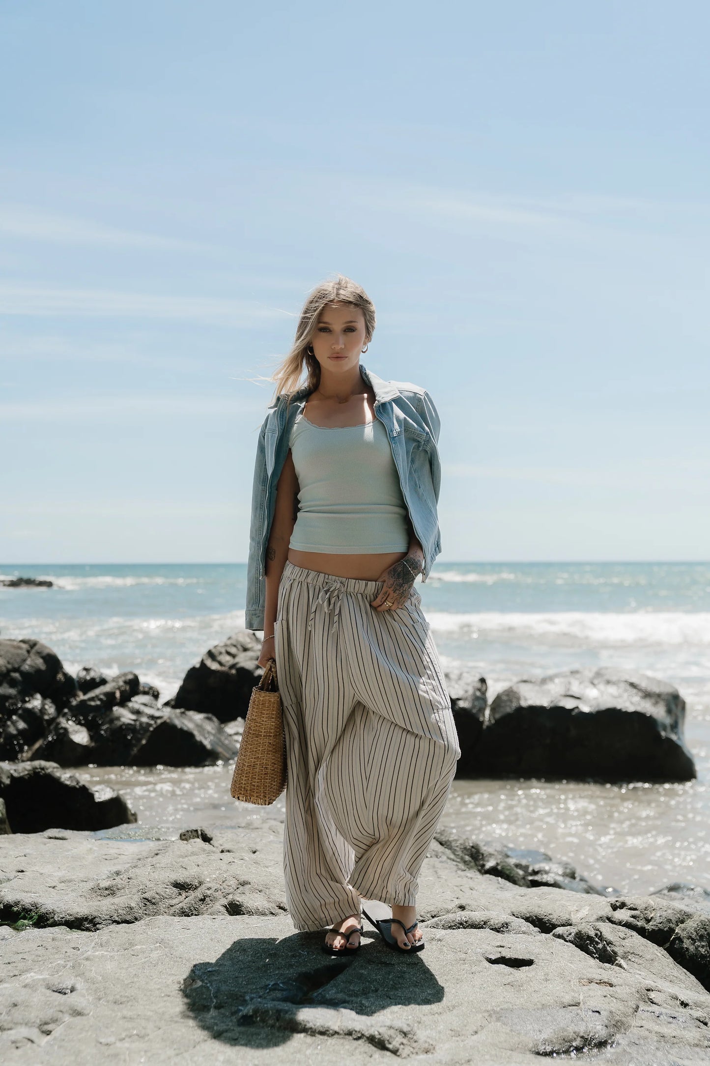 Colleen Striped Baggy Pants in Natural