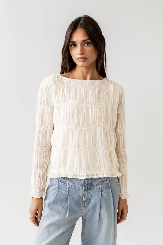 Zuri Smocked Blouse in Cream