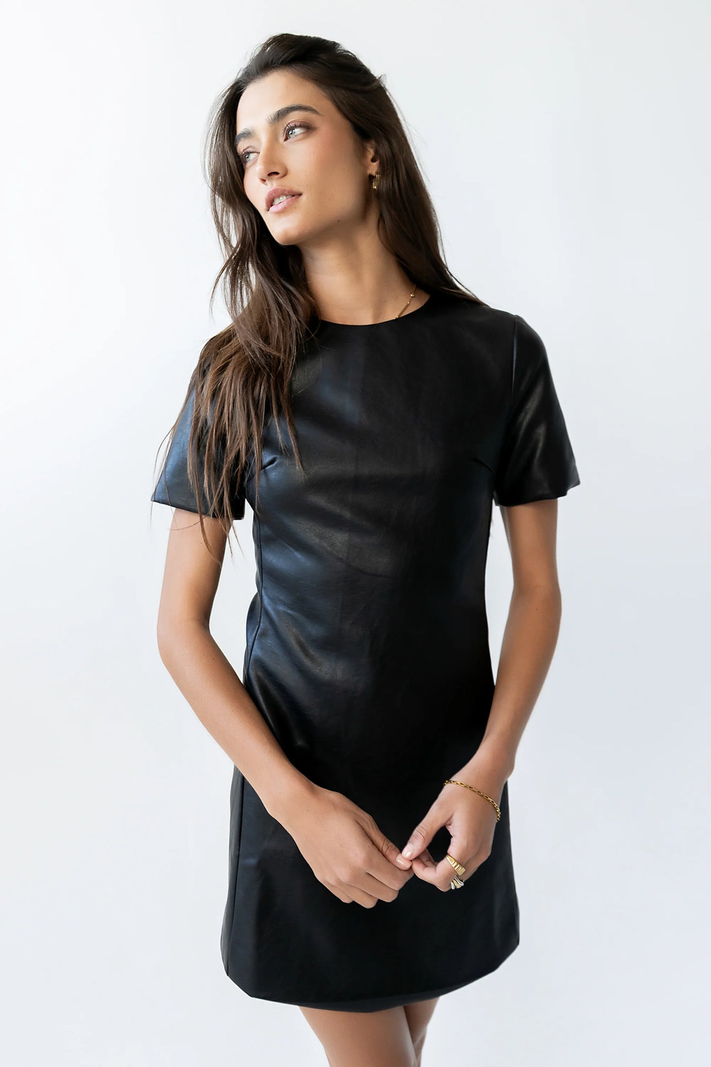 Moxie Vegan Leather Mini Dress in Black