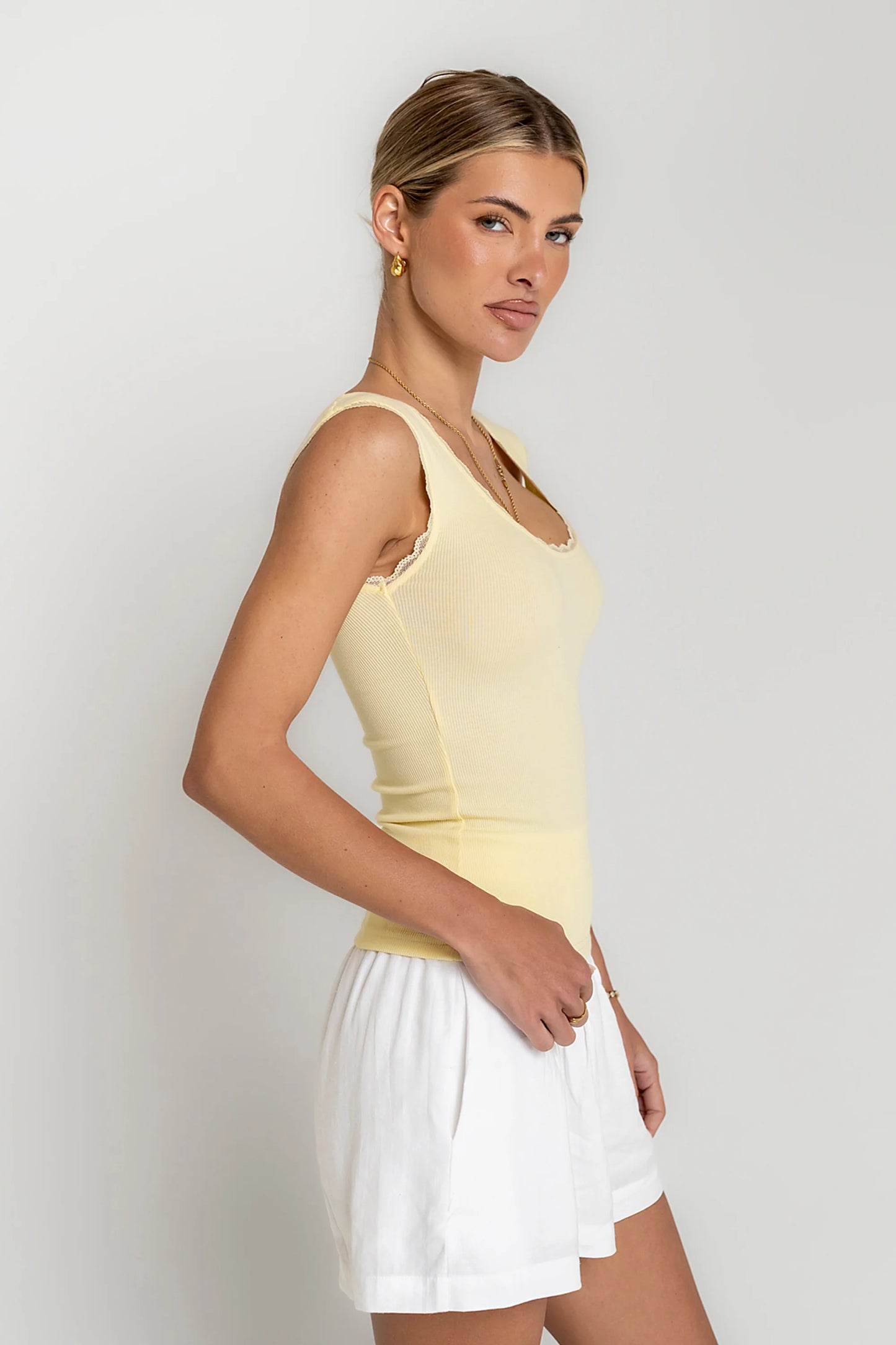 Sawyer Lace Trim Tank Top in Yellow