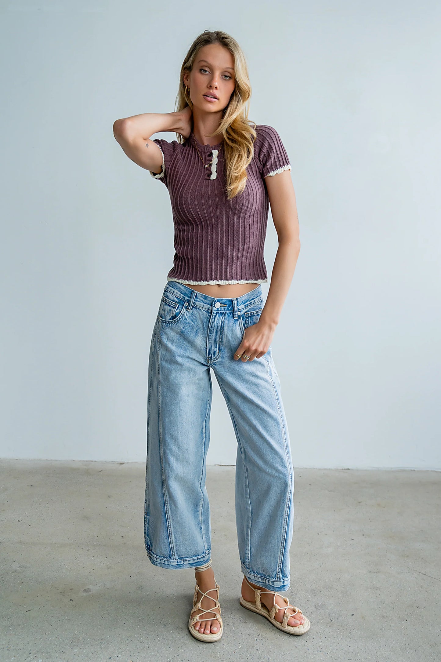 Kinley Contrast Sweater in Plum