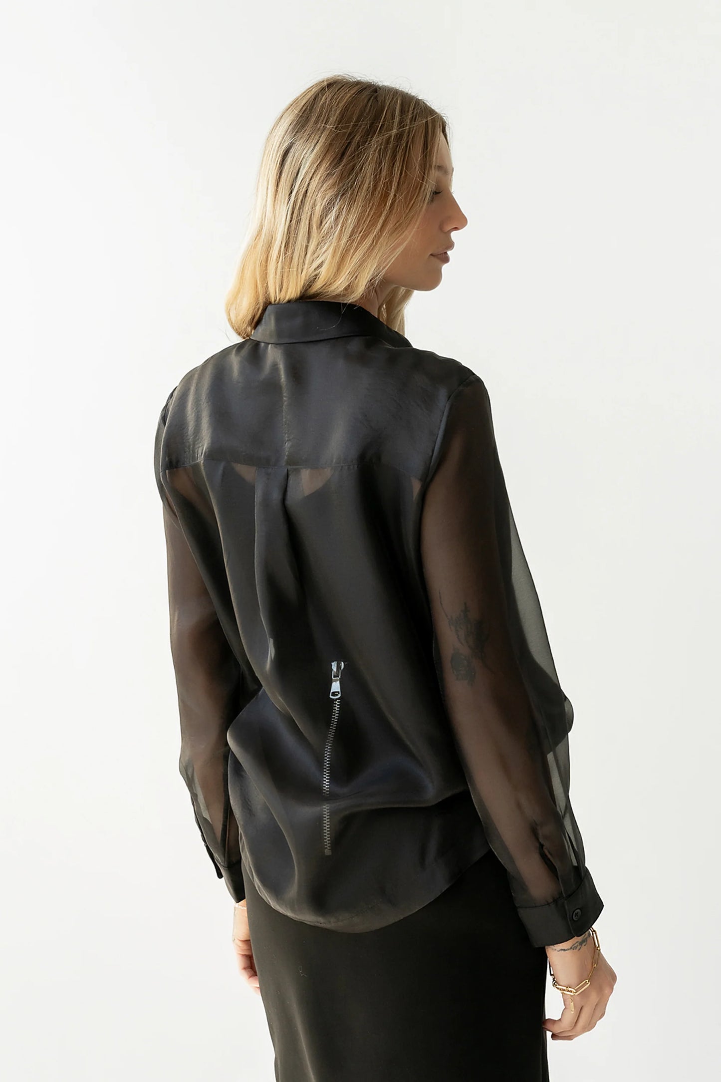 Liberty Sheer Button Up Blouse in Black