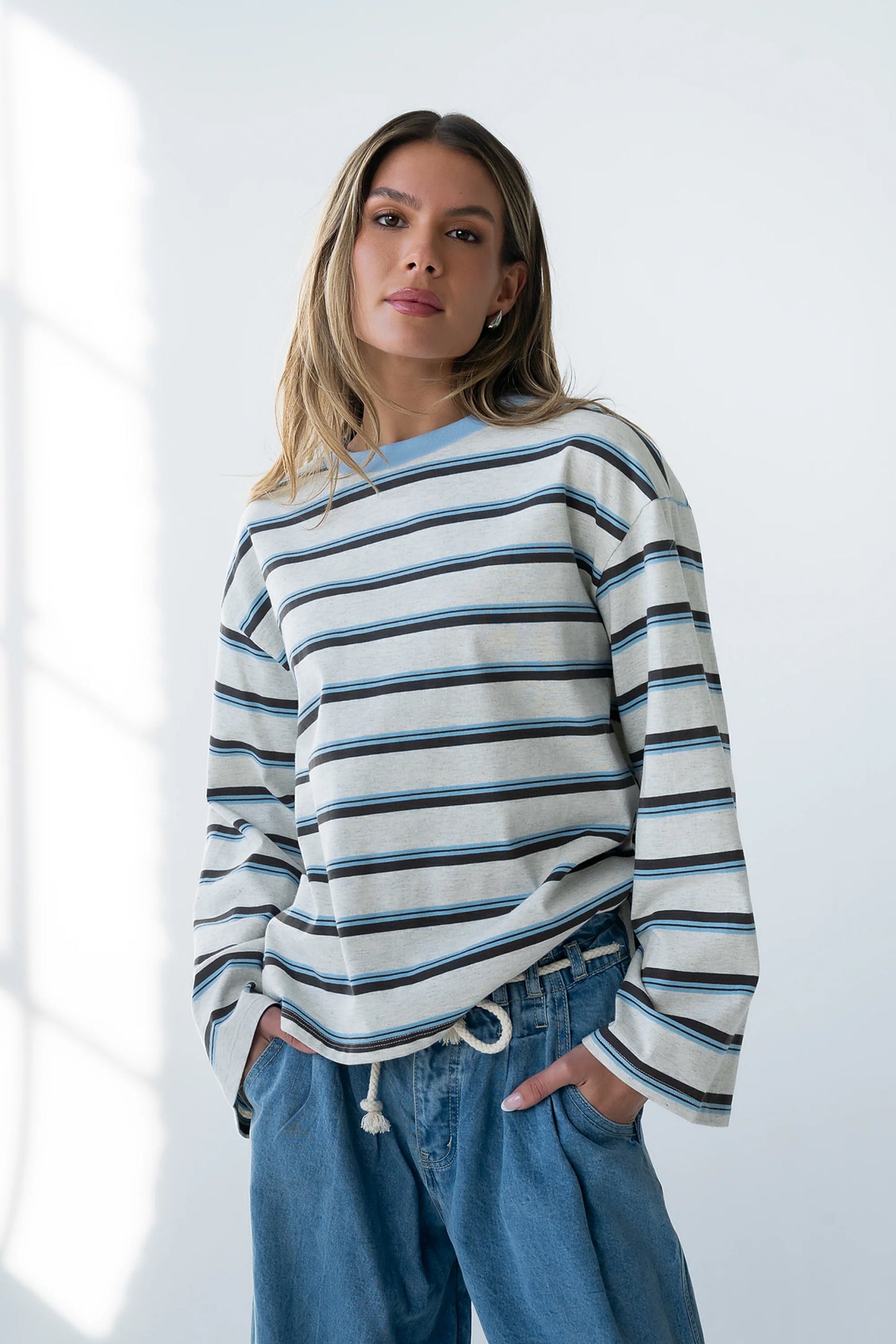 Kiana Striped Top in Grey