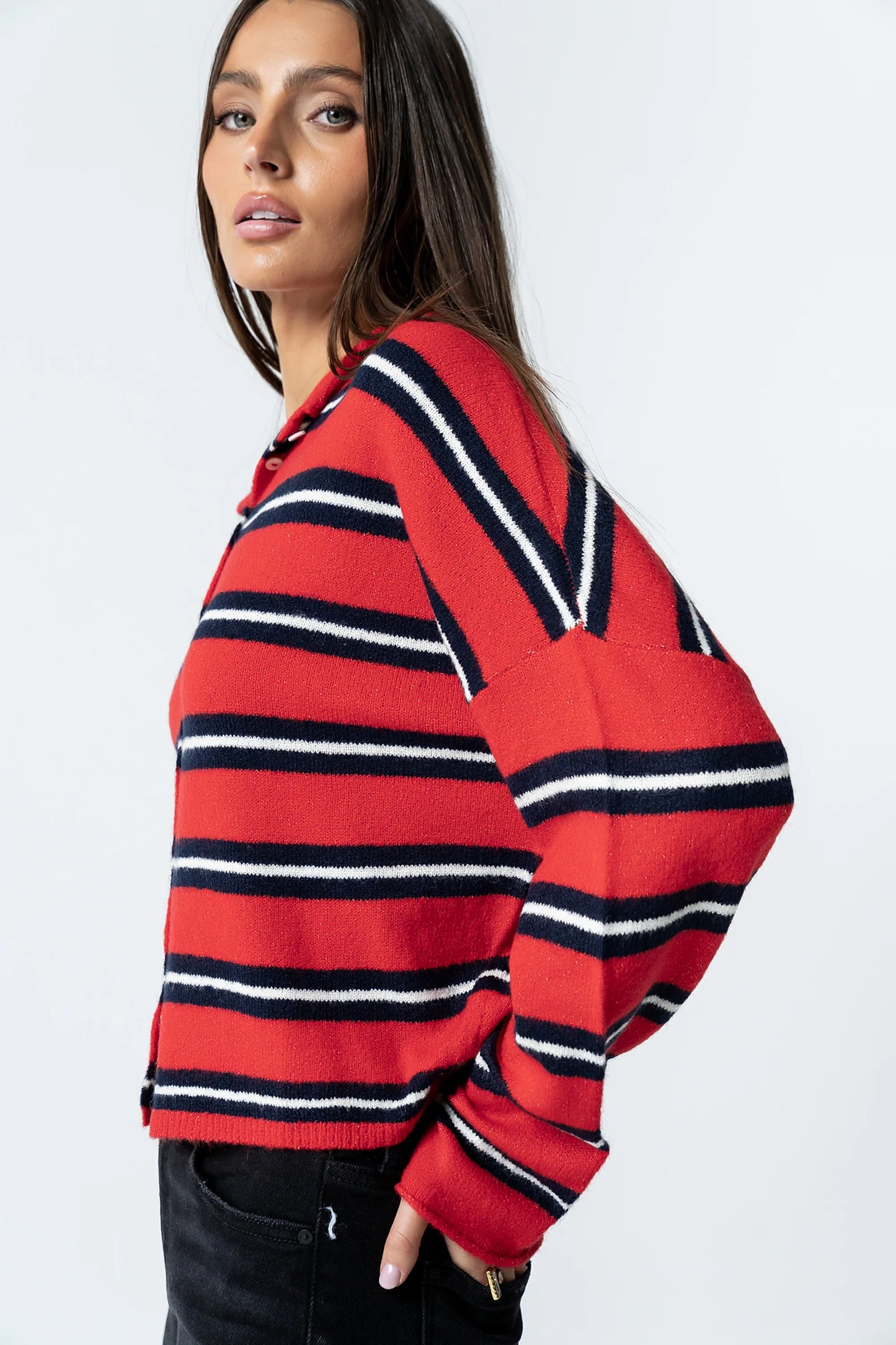 Mariah Striped Cardigan in Red