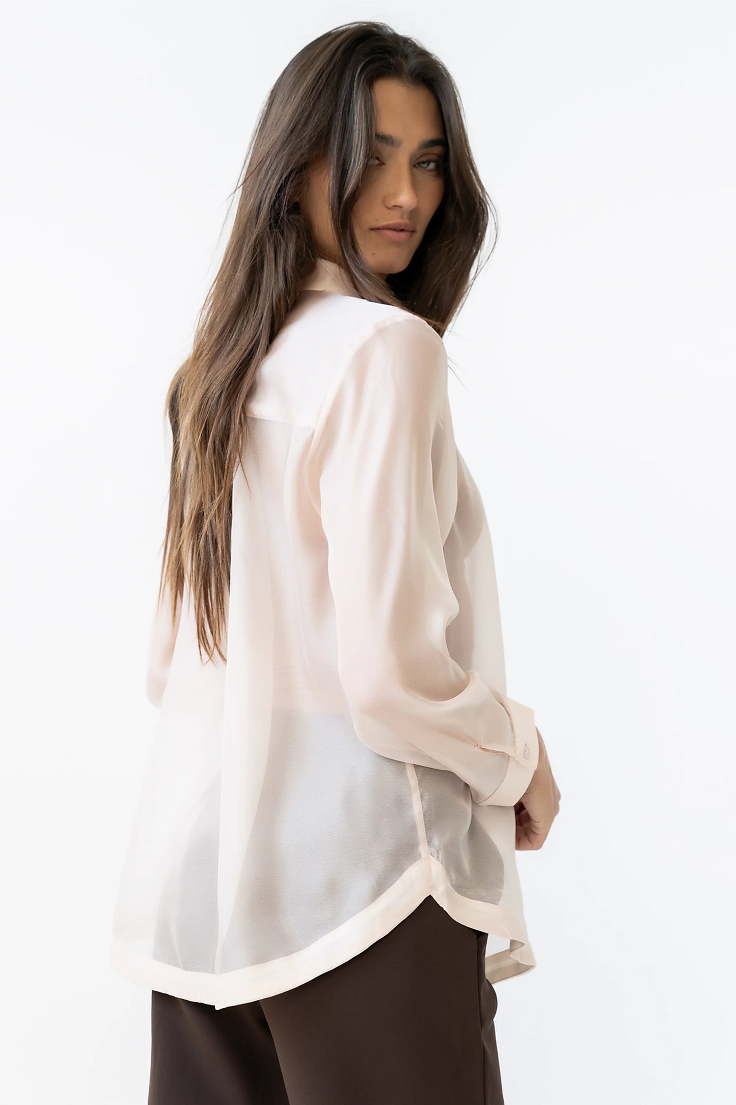 Liberty Sheer Button Up Blouse in Blush