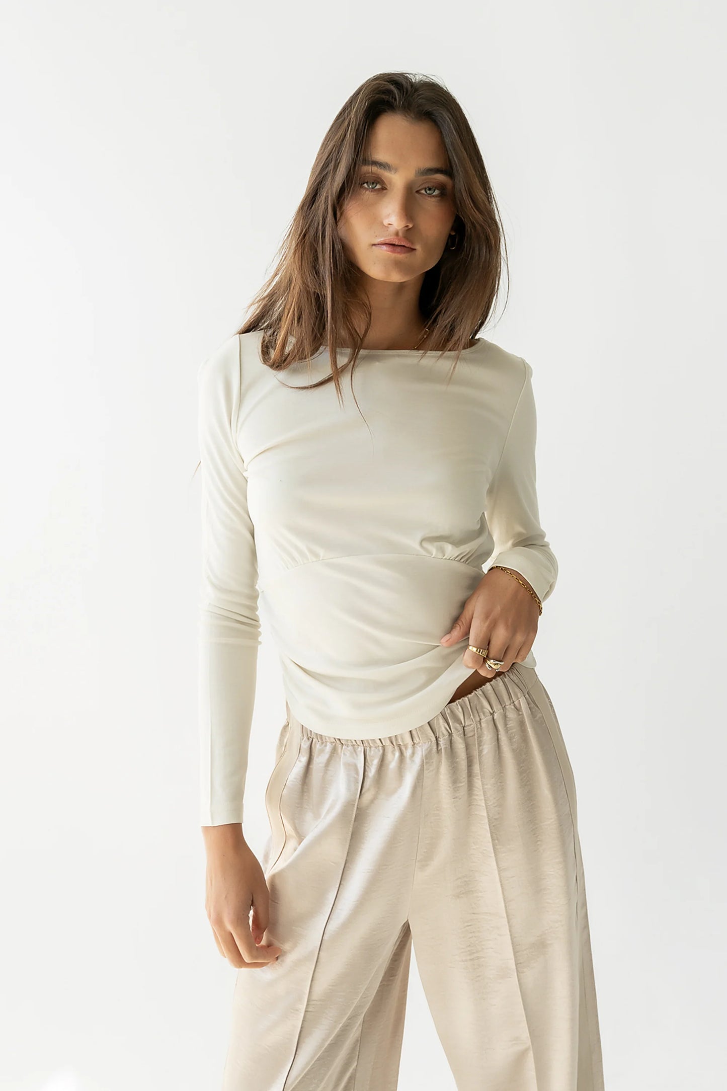 Selena Ruched Top in Bone