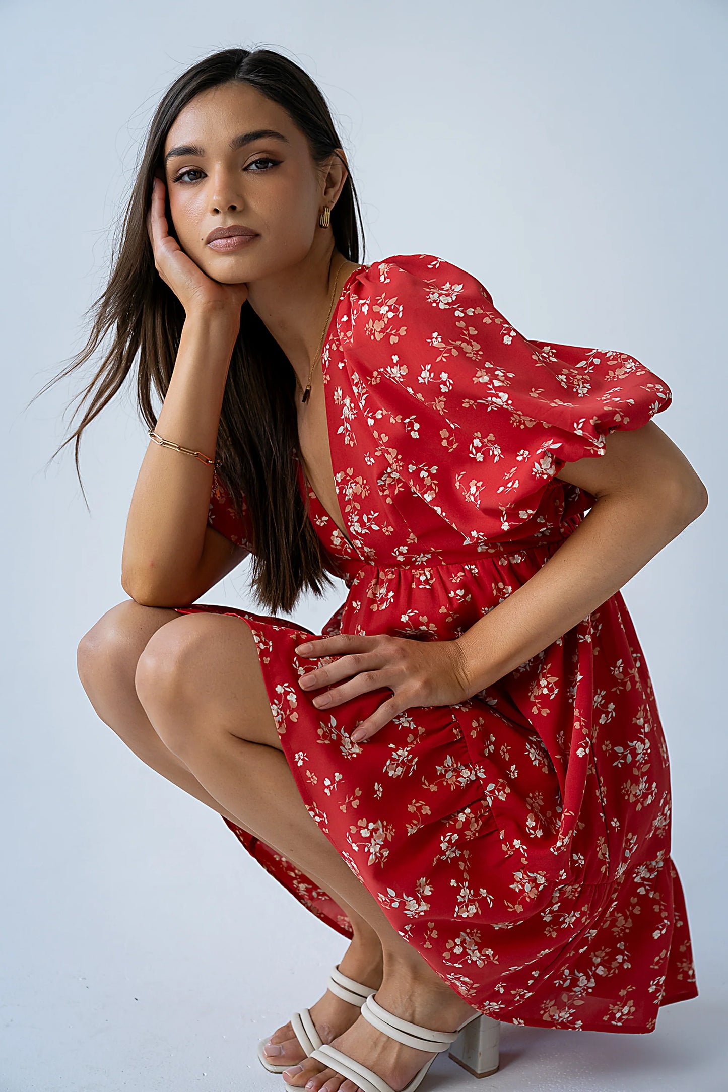 Lizzy Floral Mini Dress in Red